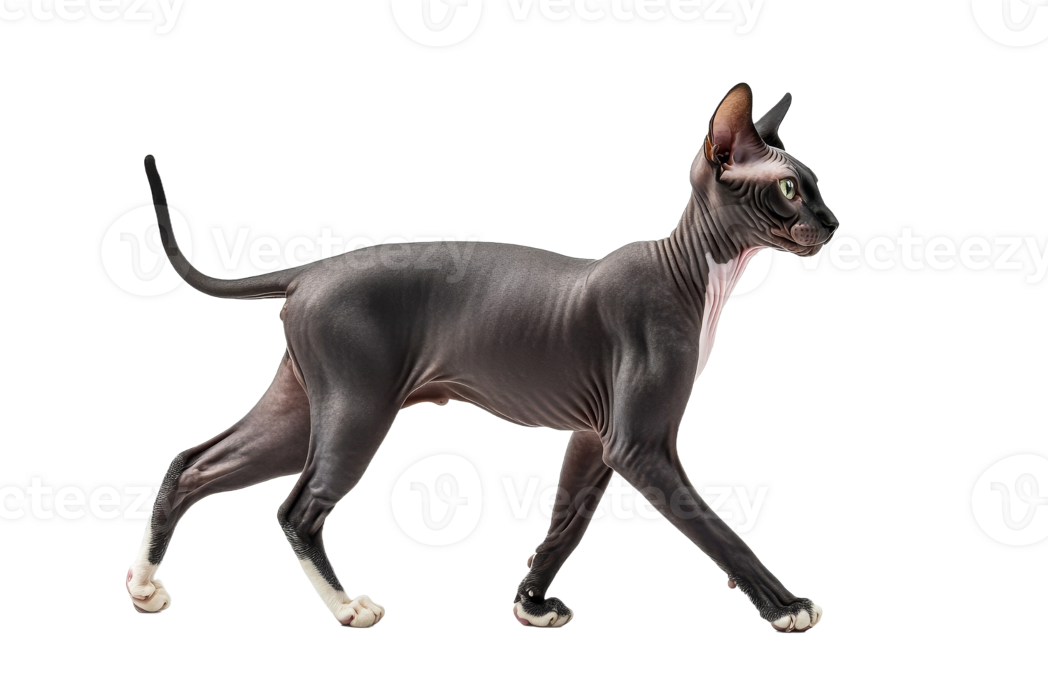 Sphynx cat walking gracefully in a studio setting png