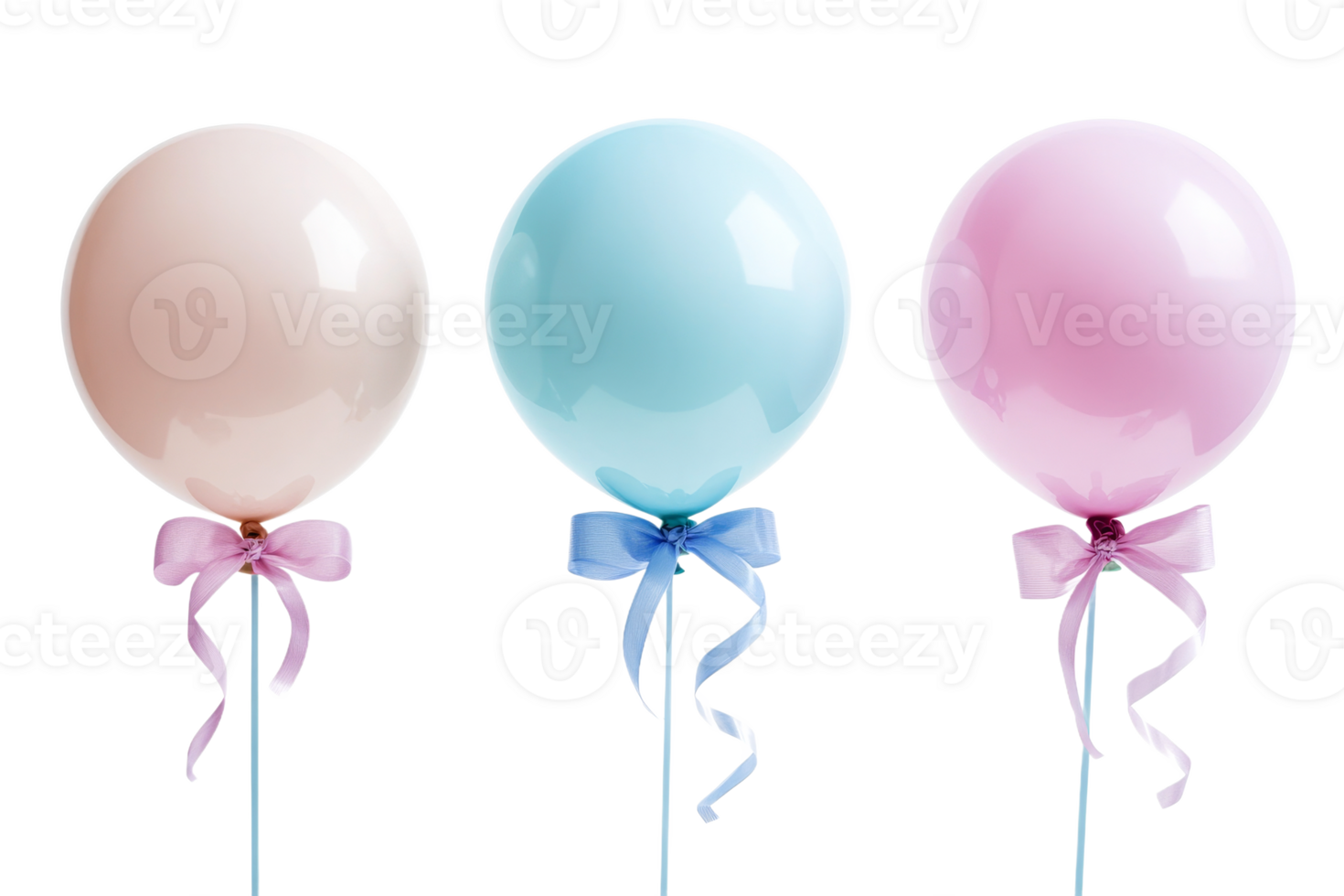 Party balloons with vibrant ribbons png