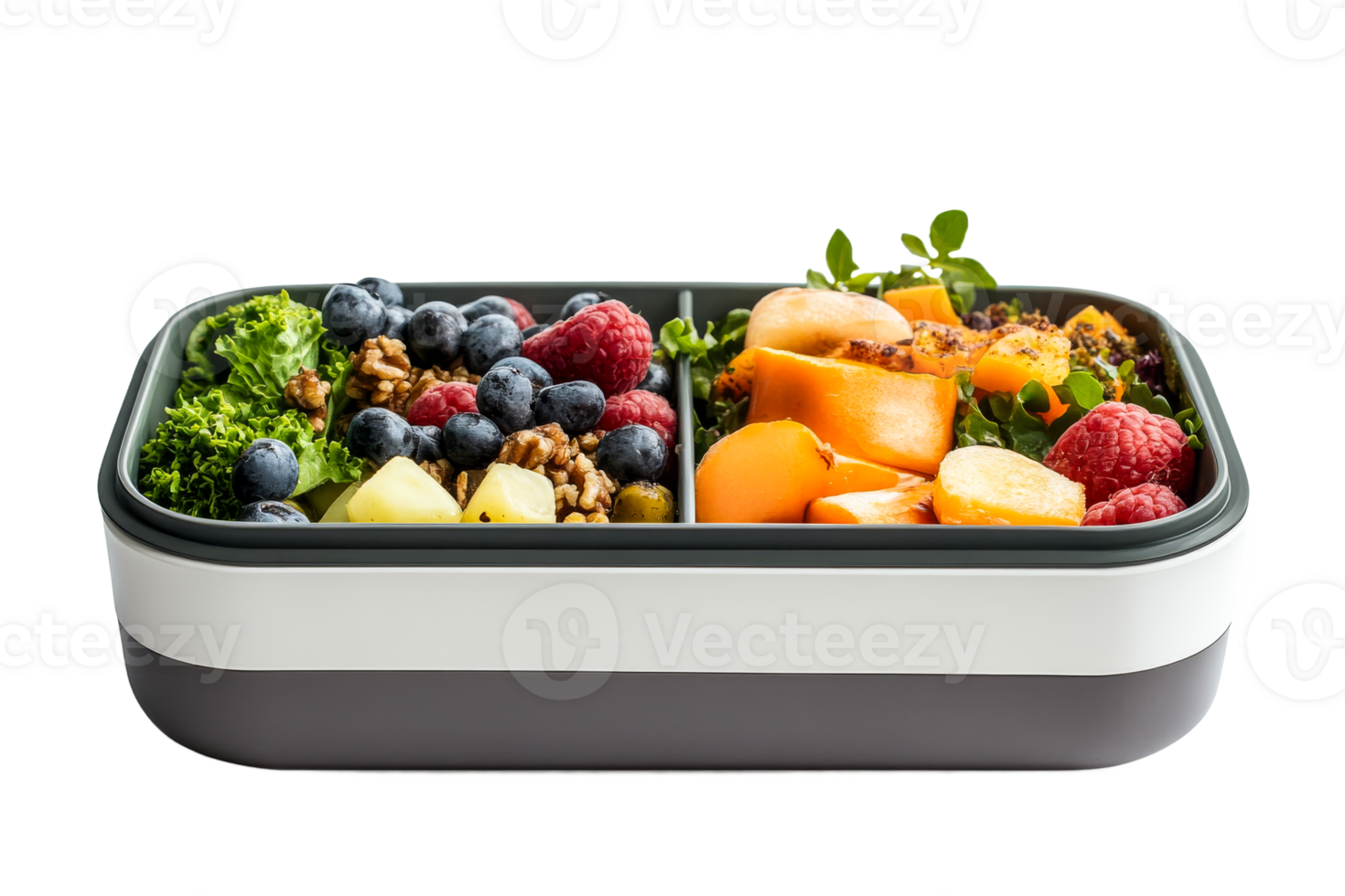 Vibrant meal prep container with fruits greens png