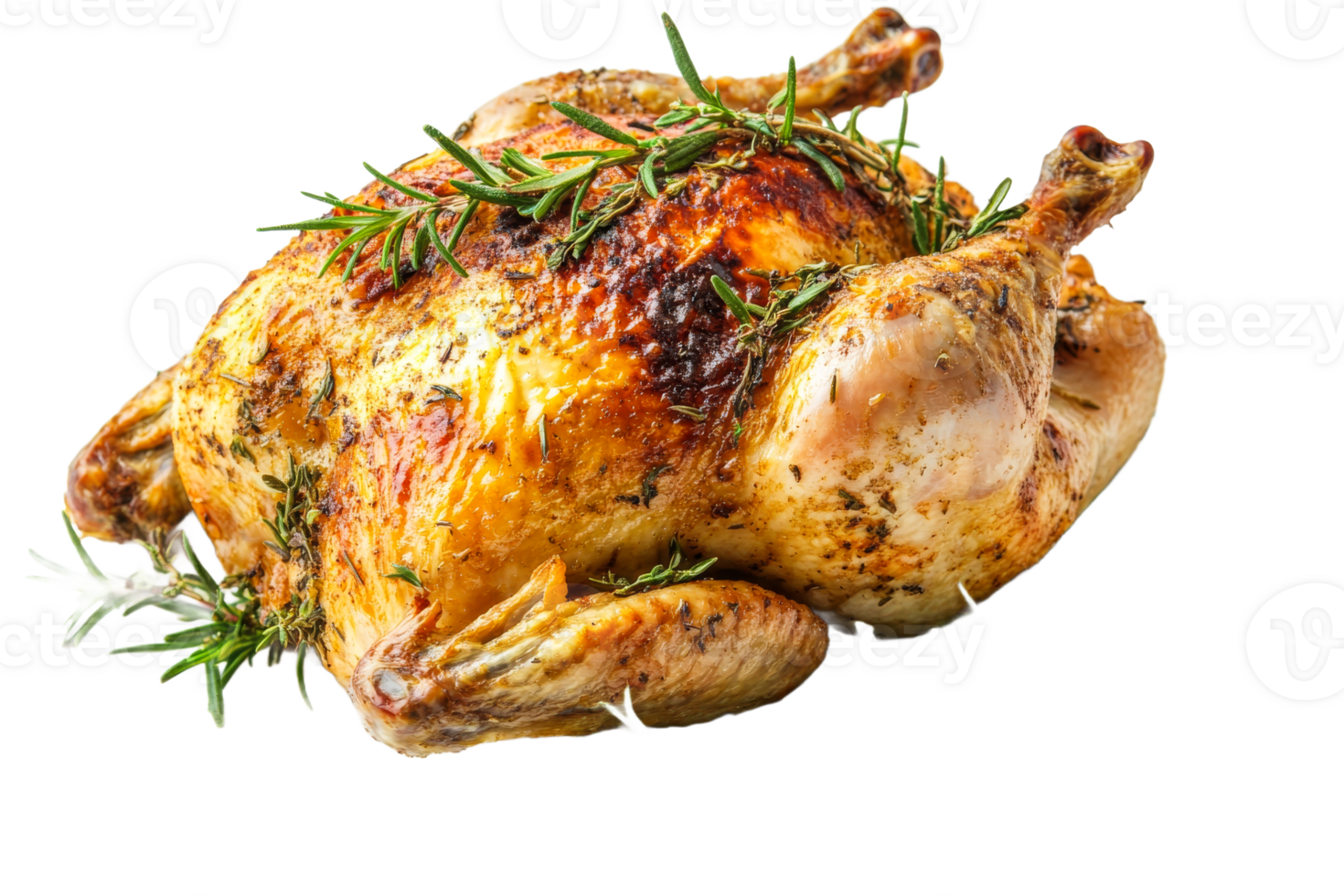 Whole roasted chicken with herbs on display png