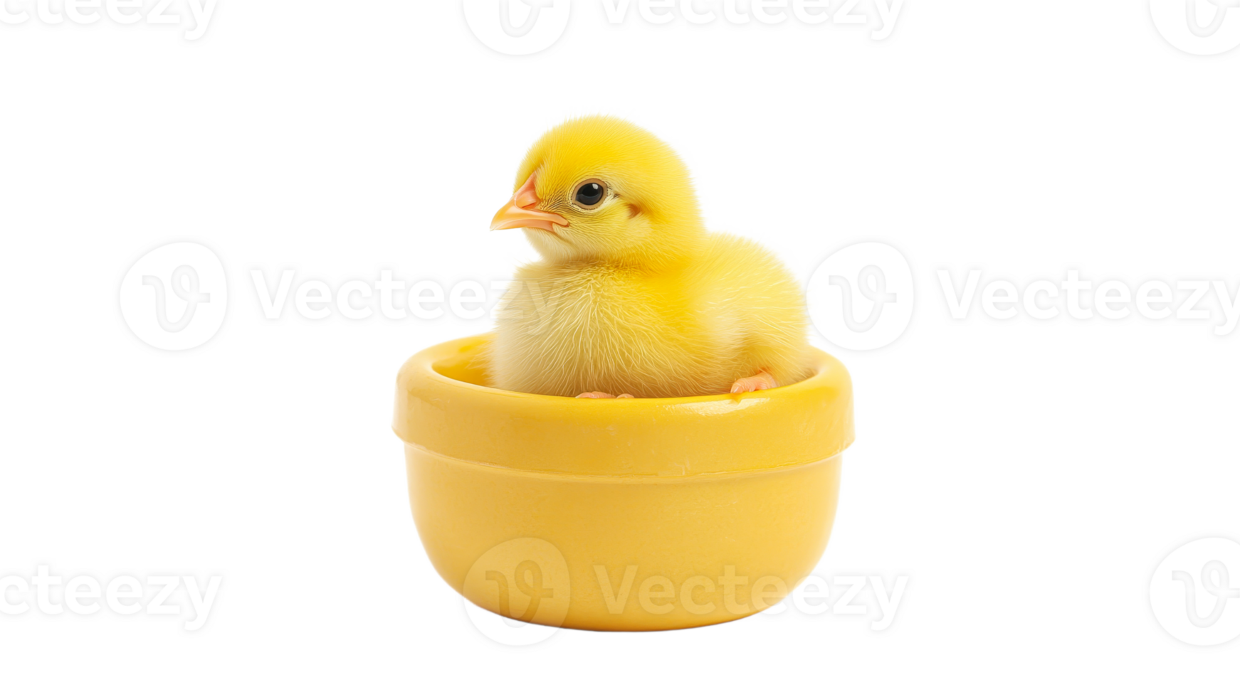Bright yellow chick nestled in a small bowl png