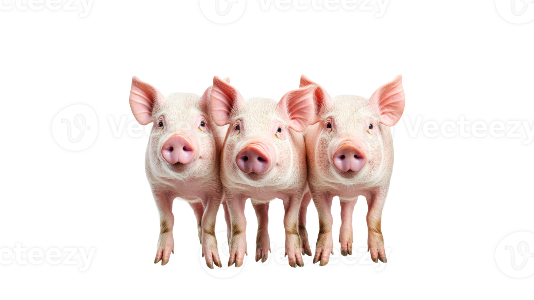 Three playful pigs standing closely together png