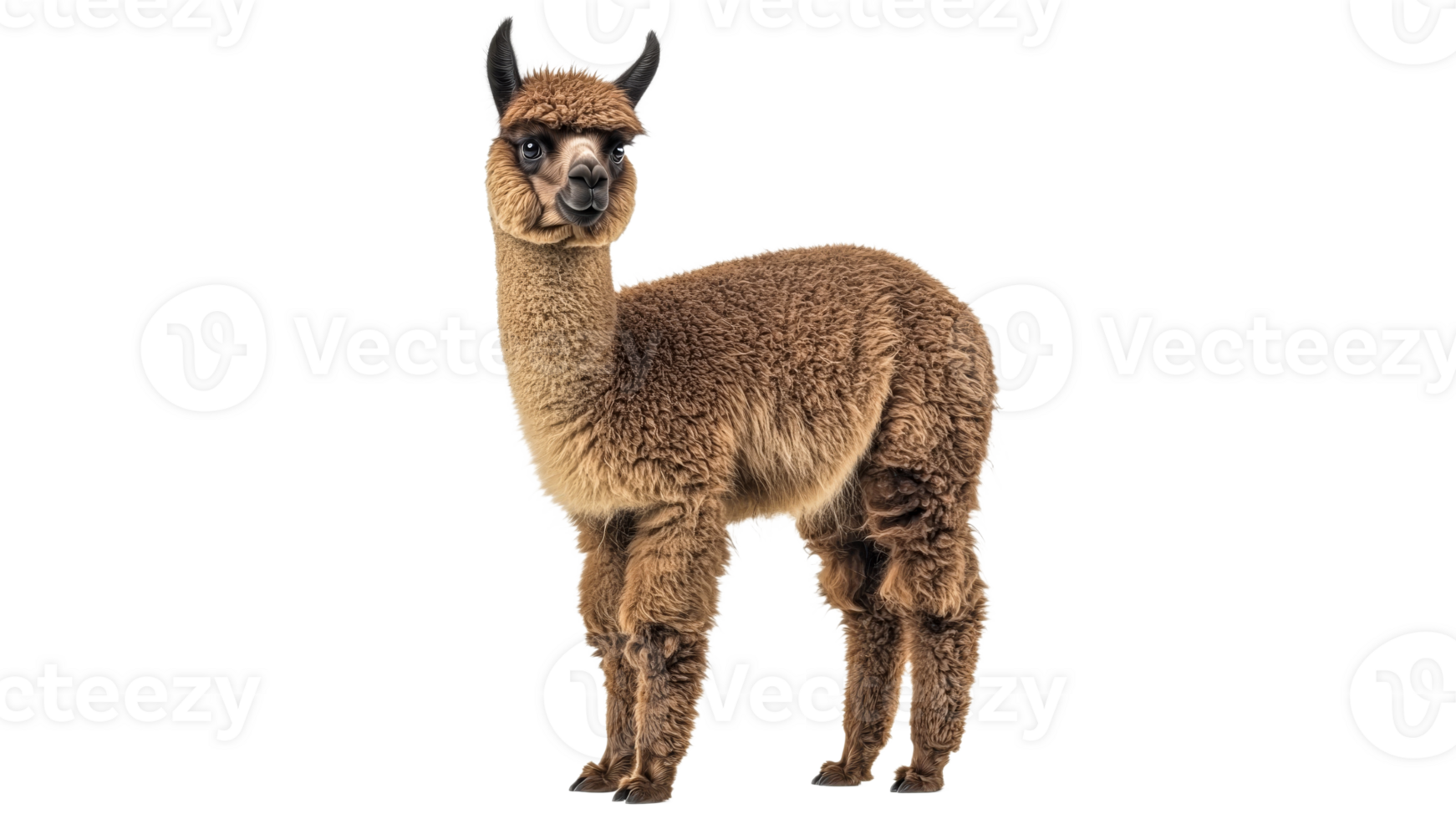 Cute young alpaca standing in a bright setting png