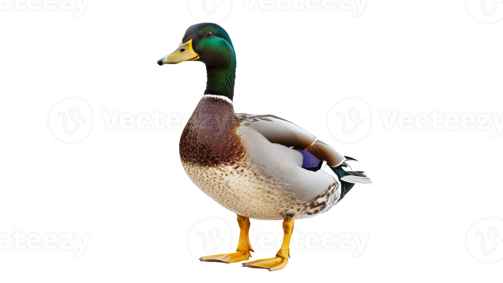 Colorful mallard duck standing on white surface png