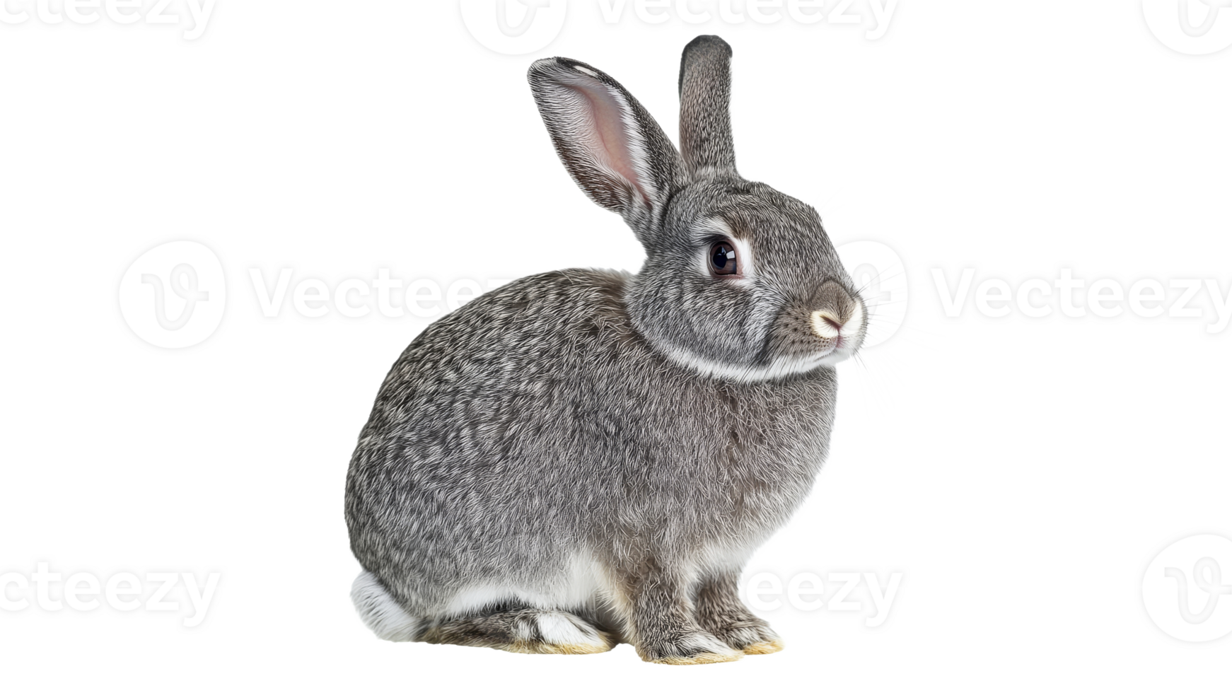 Grey rabbit sitting quietly on a white surface png