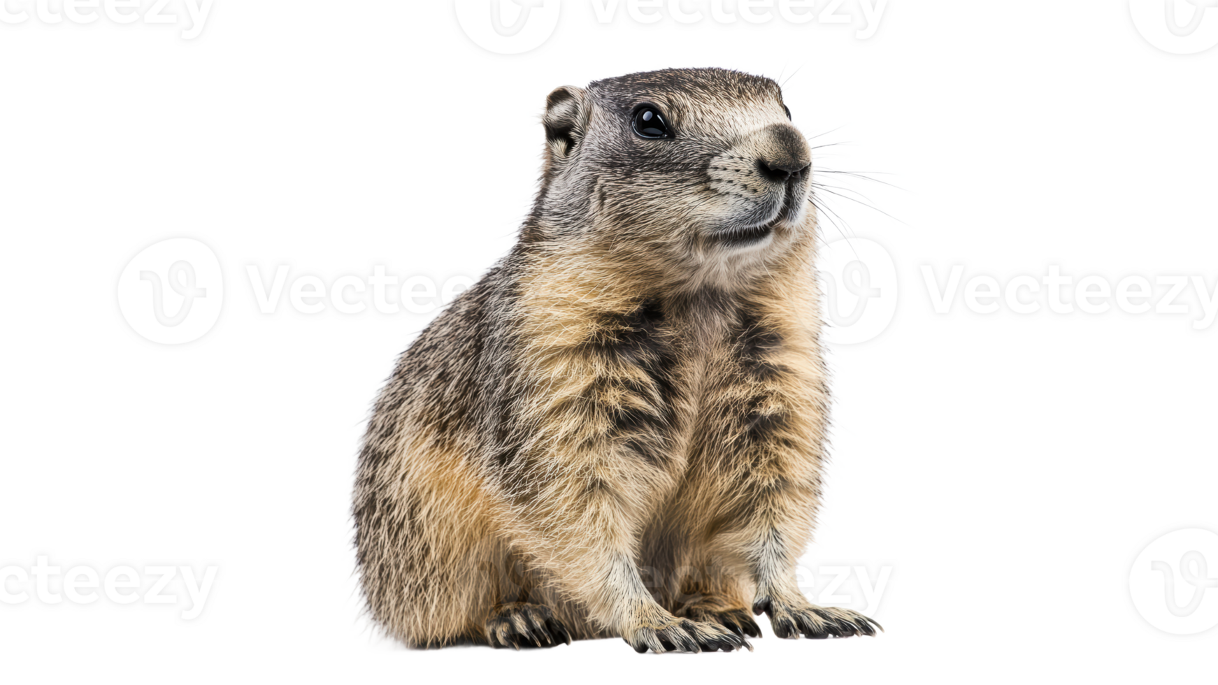 Marmot sits gracefully on white background png