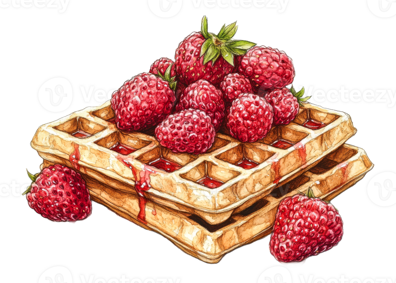 Delicious waffles topped with fresh strawberries png