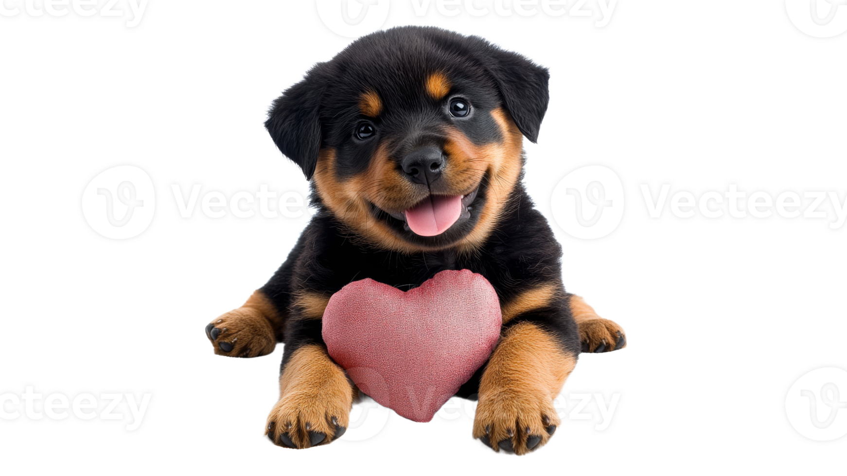Cute rottweiler puppy with a heart shaped toy png