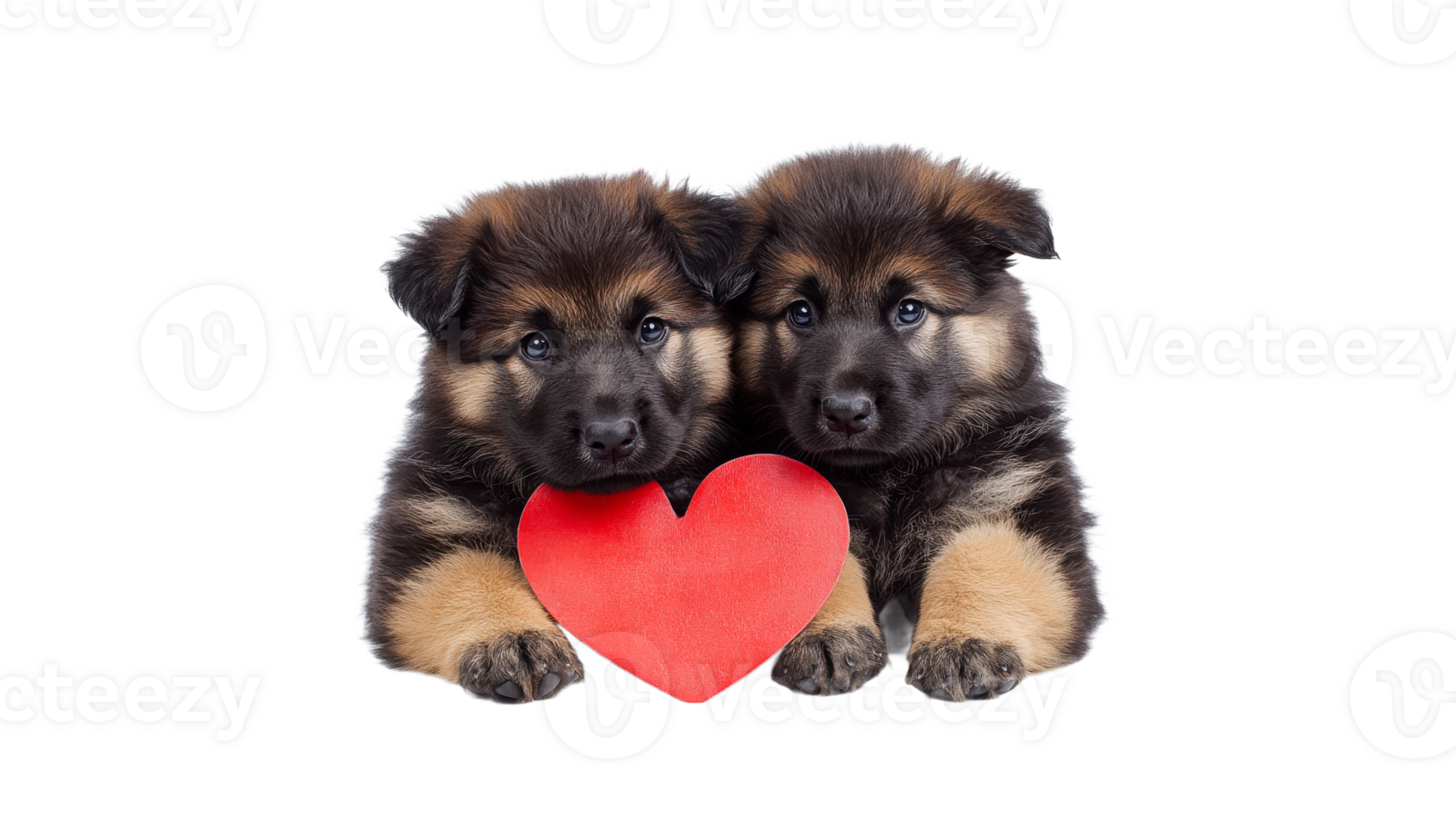 Cute puppies holding a heart symbol together png