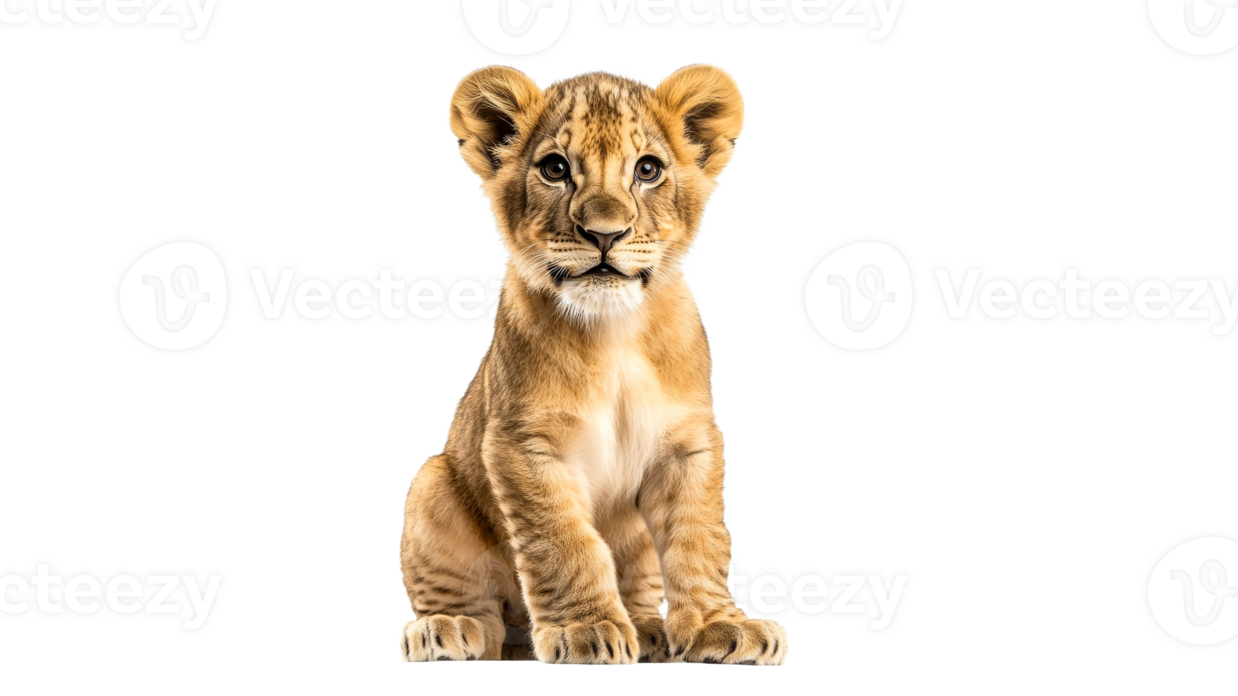 Cute lion cub sitting alone on a white background png