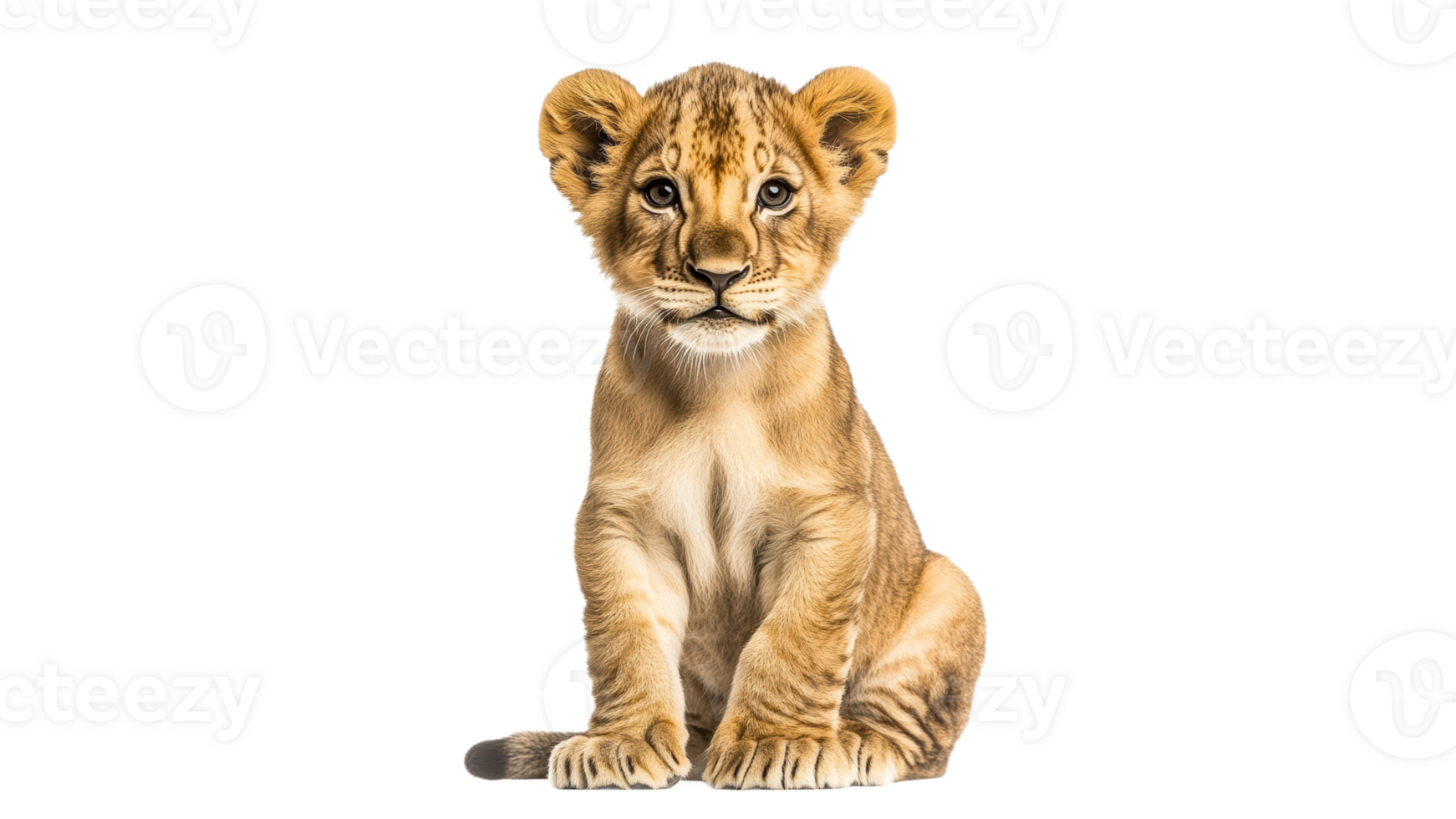 Cute young lion cub sitting and looking forward png