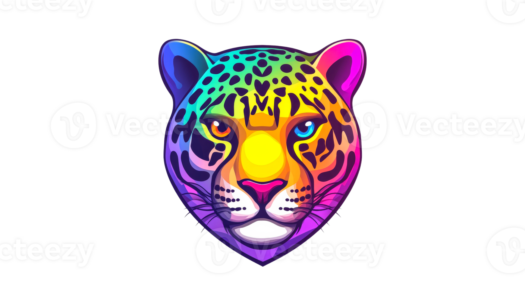 Colorful leopard head design with vibrant hues png