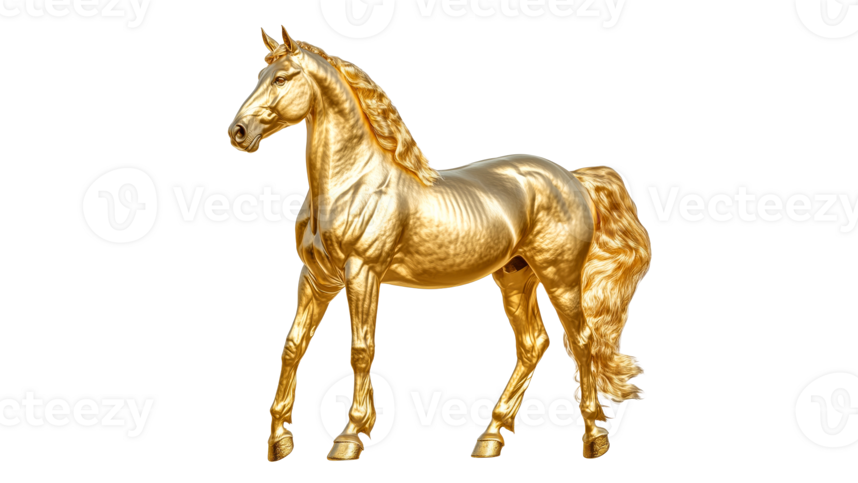 Elegant golden horse sculpture png