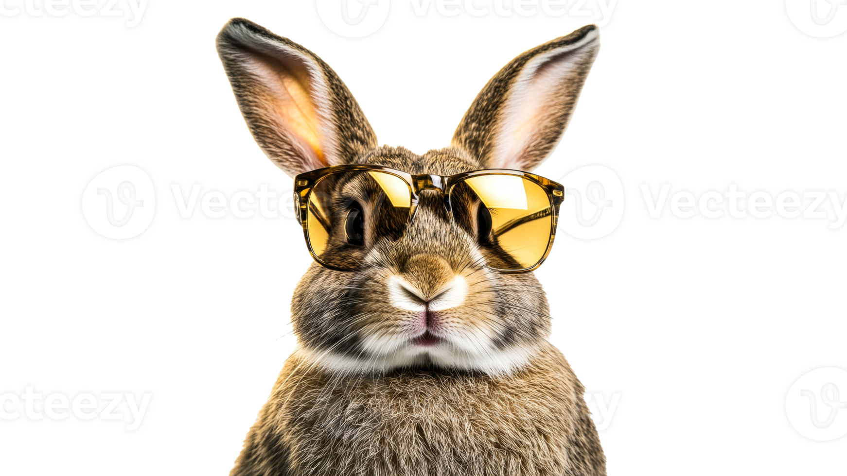 Rabbit wearing sunglasses poses for a fun portrait png