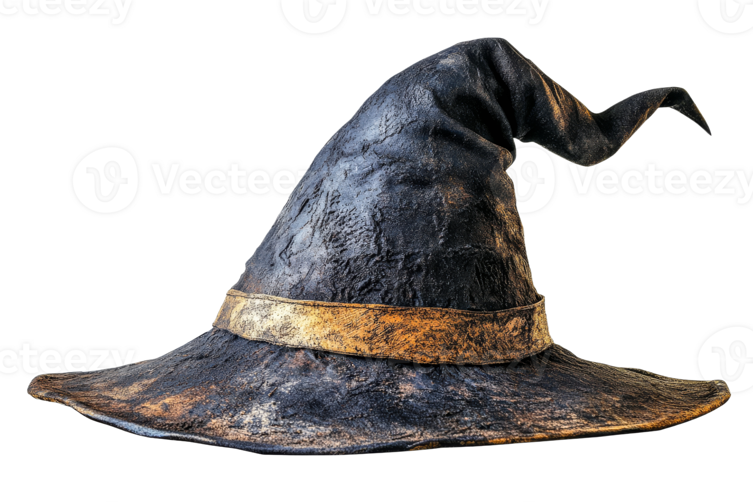 Unique black and gold wizard hat on display png