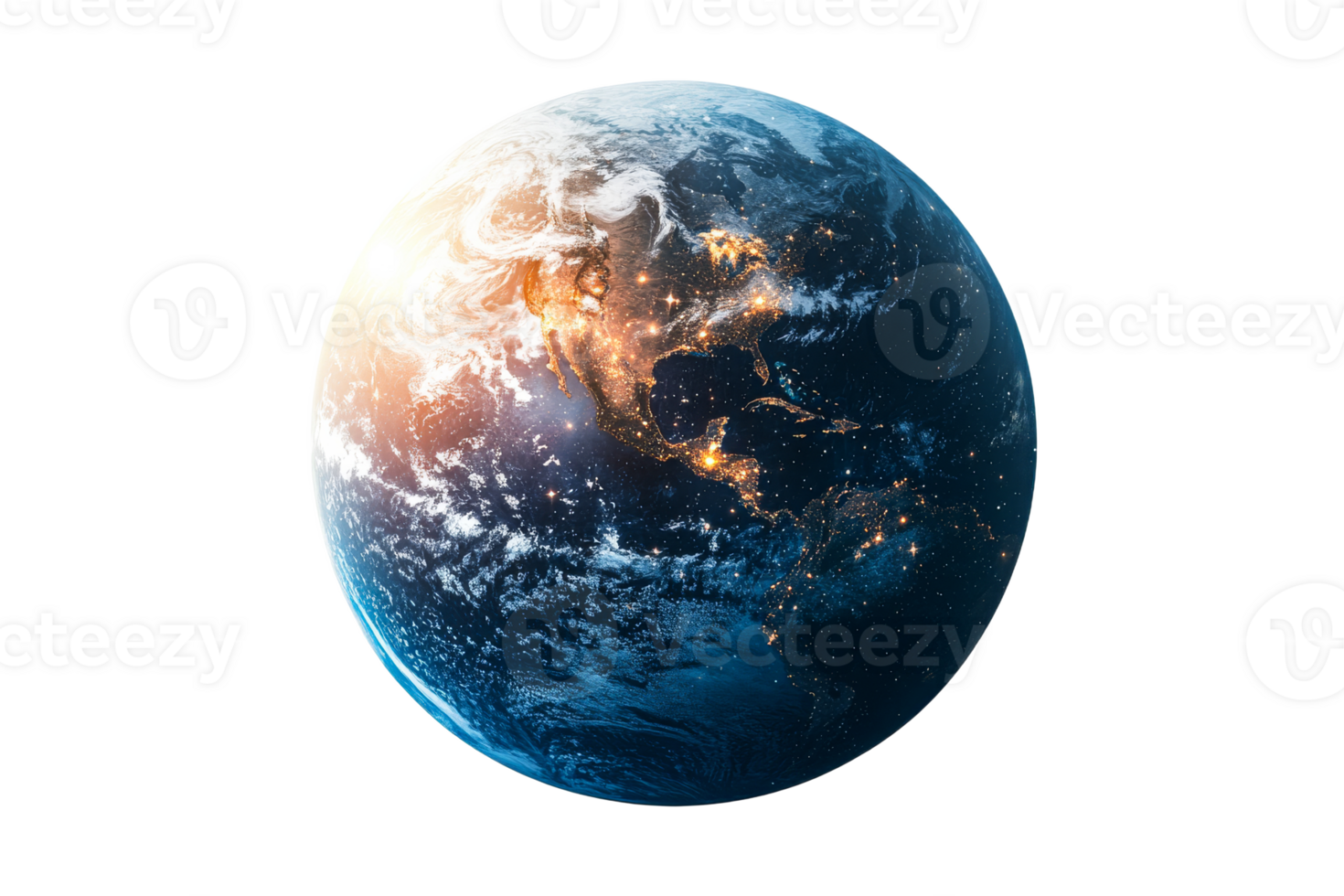 Earth illuminated at night from space in detail png