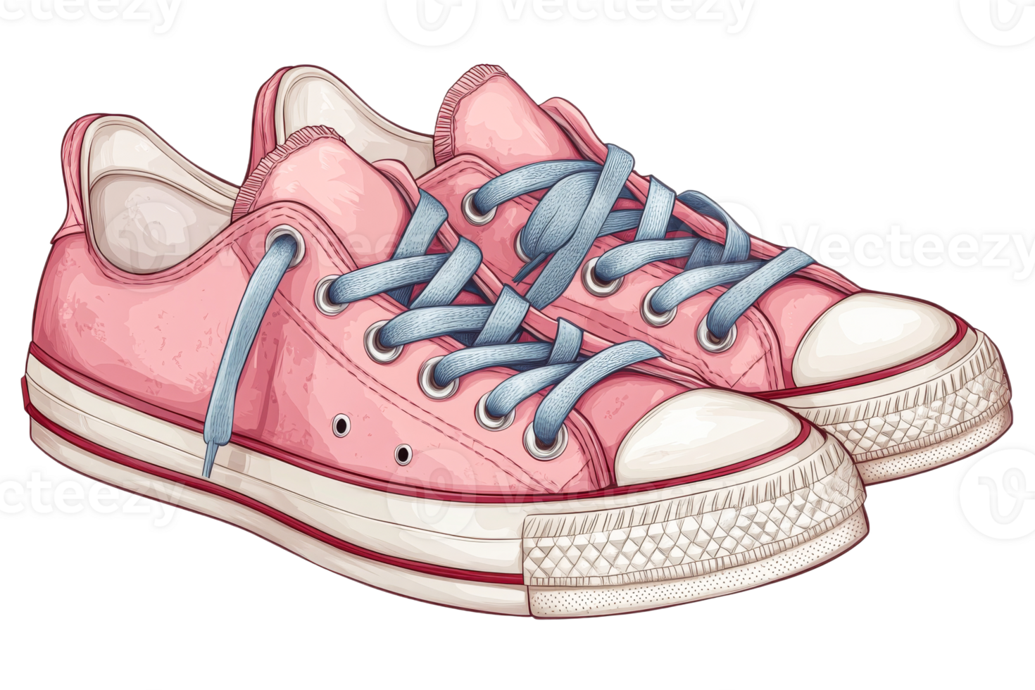 Pink sneakers, blue laces, white background png