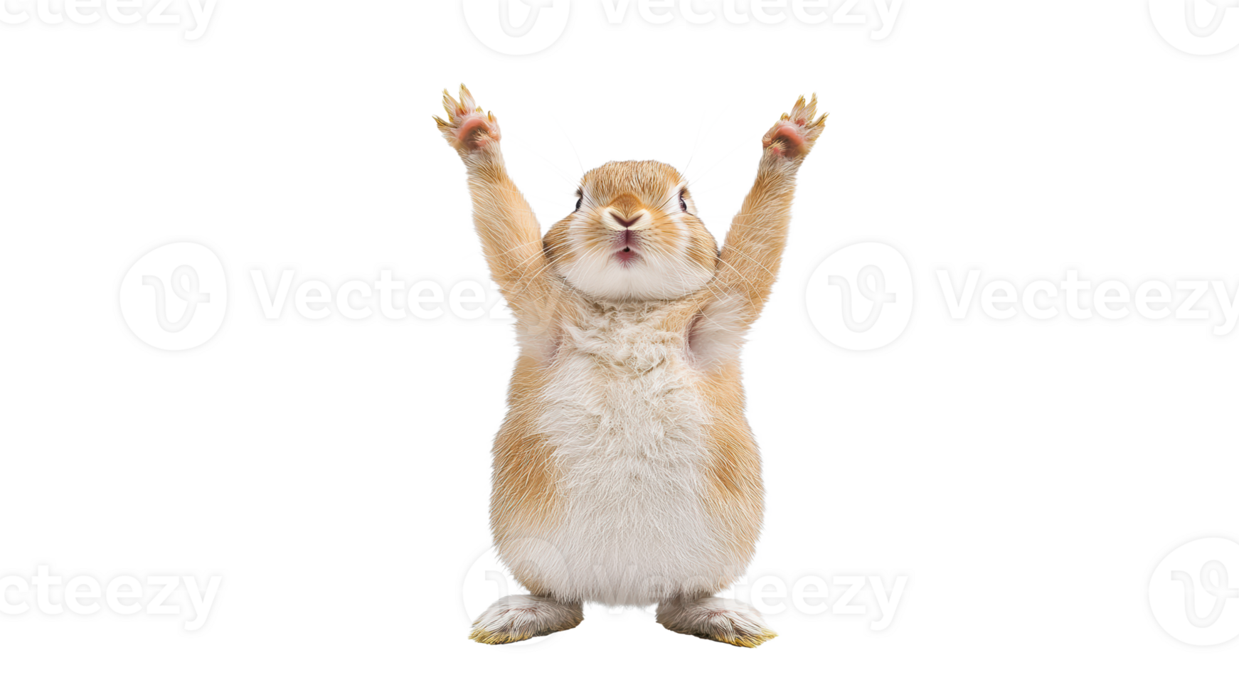 Small rabbit celebrating with raised paws in joy png