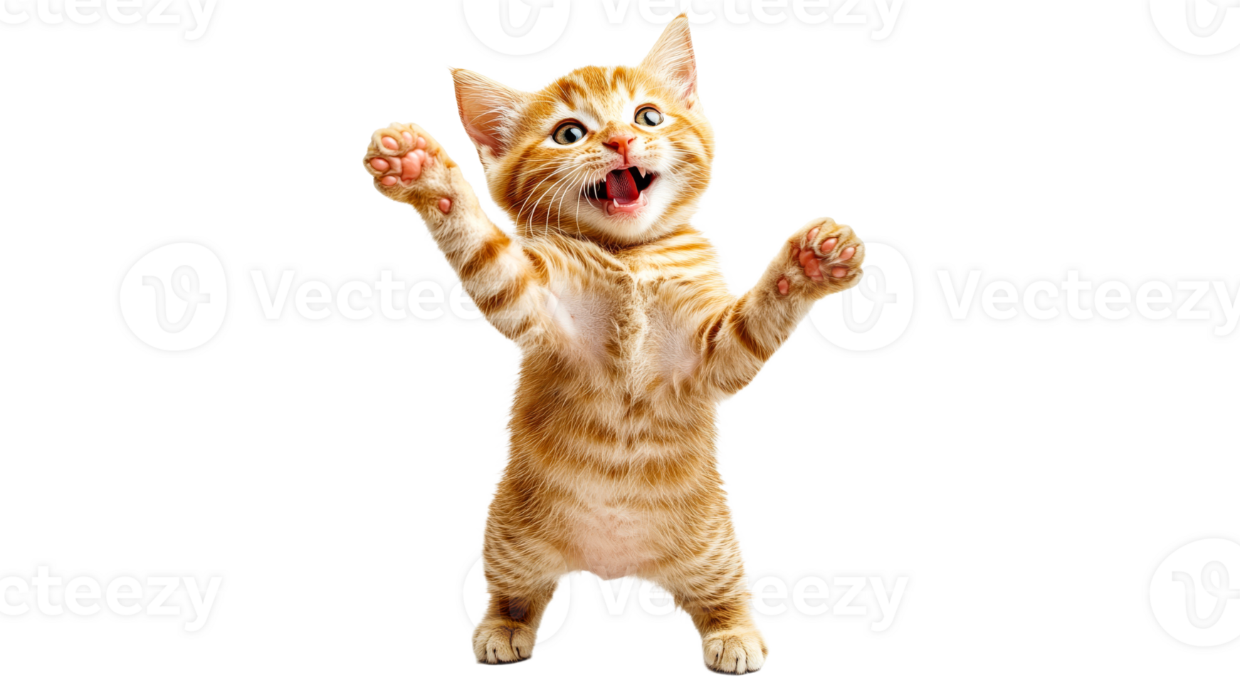 Cute ginger kitten playing excitedly in studio png