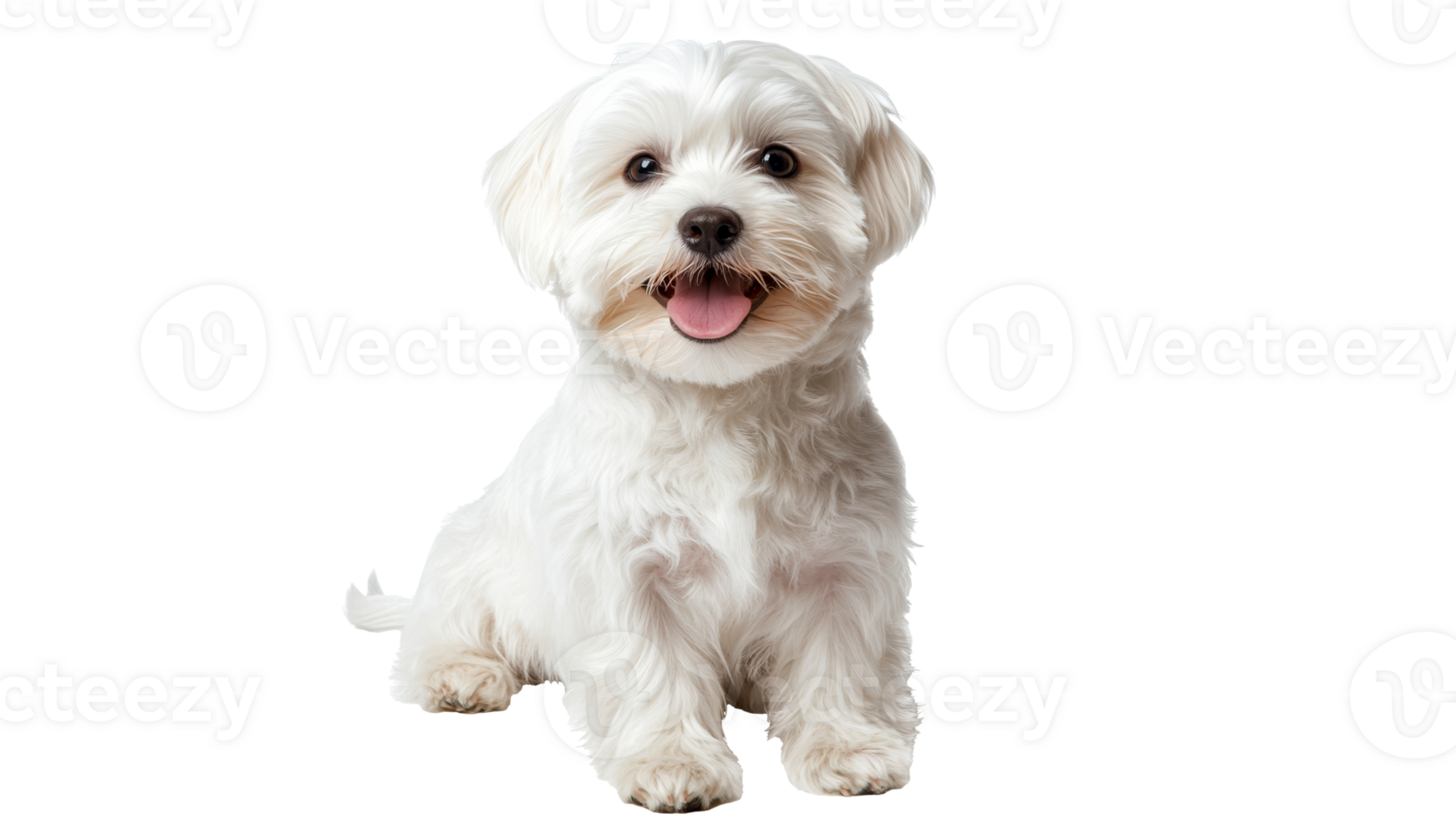 Cute white dog sits happily with a smile png