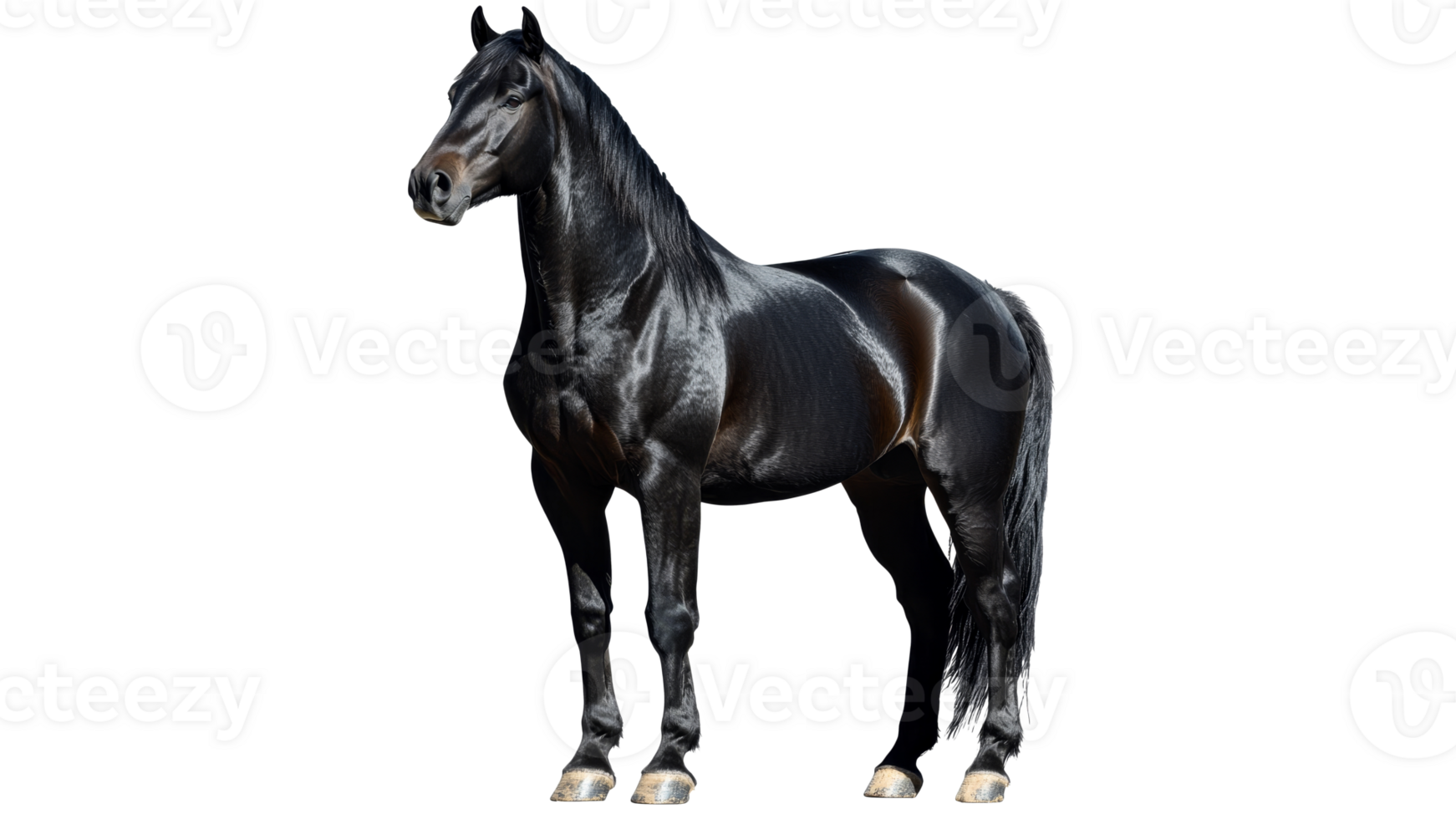 Majestic black horse standing proudly in profile png