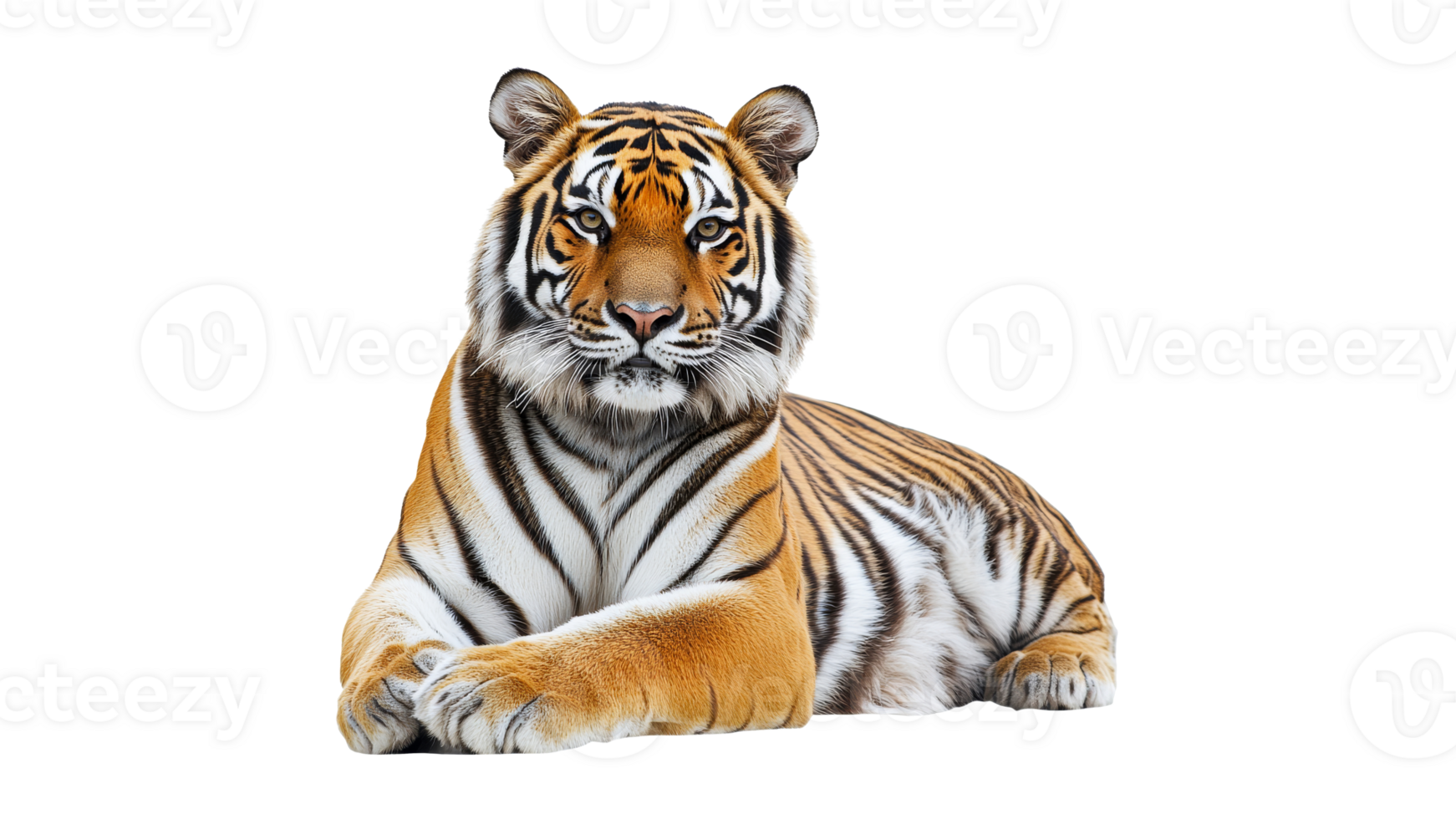 Tiger lounging in a pure white space png