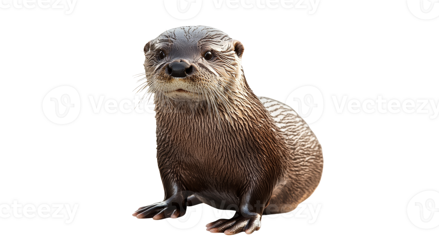 Playful otter sitting on a smooth surface png