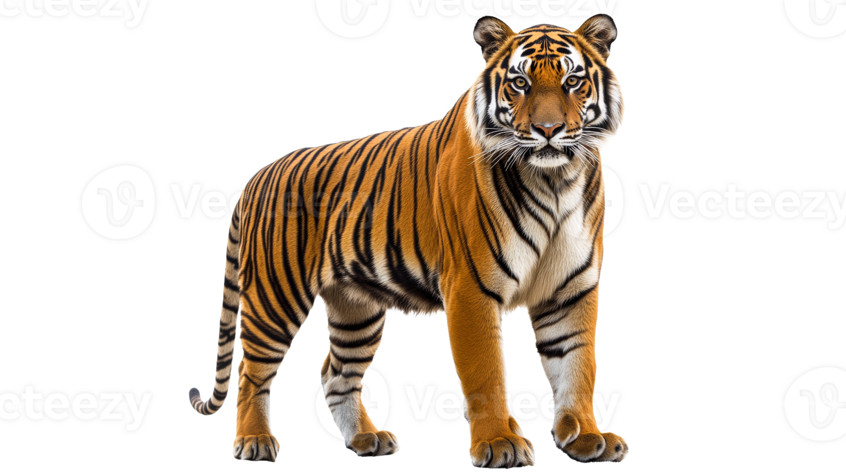 Tiger standing majestically on white background png