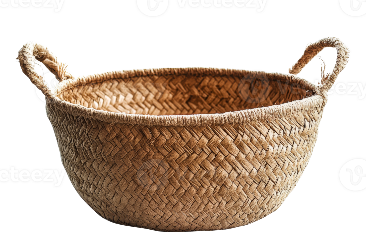 Woven basket with handles for storage and decor png