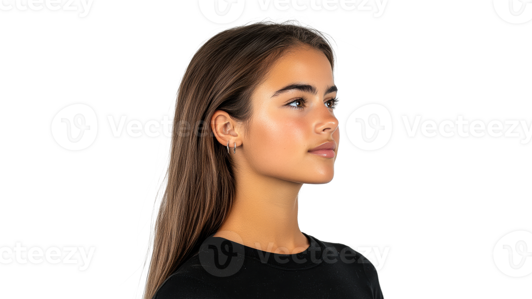 Long haired woman posing in white png