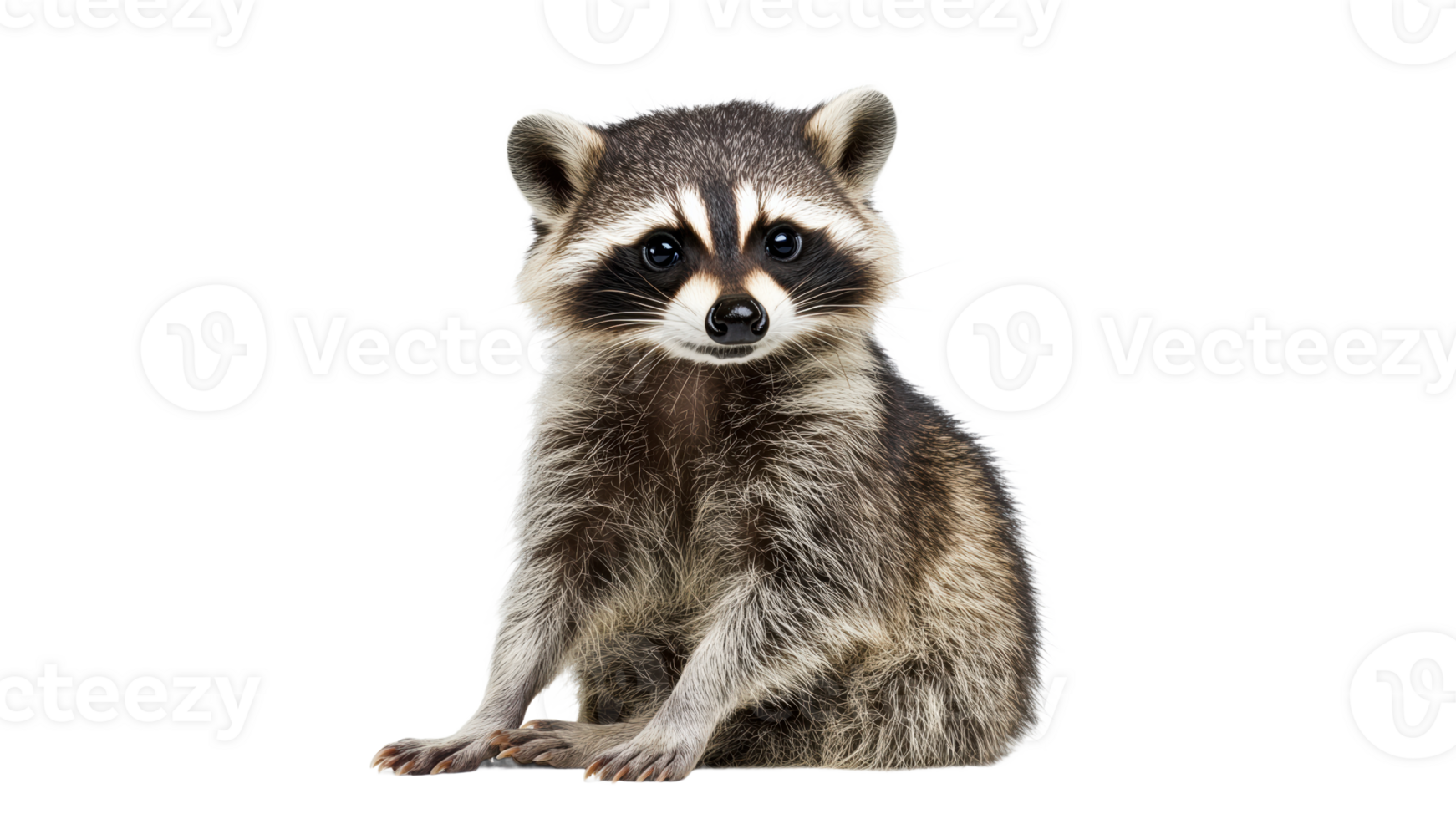 Raccoon sitting calmly on a white background png