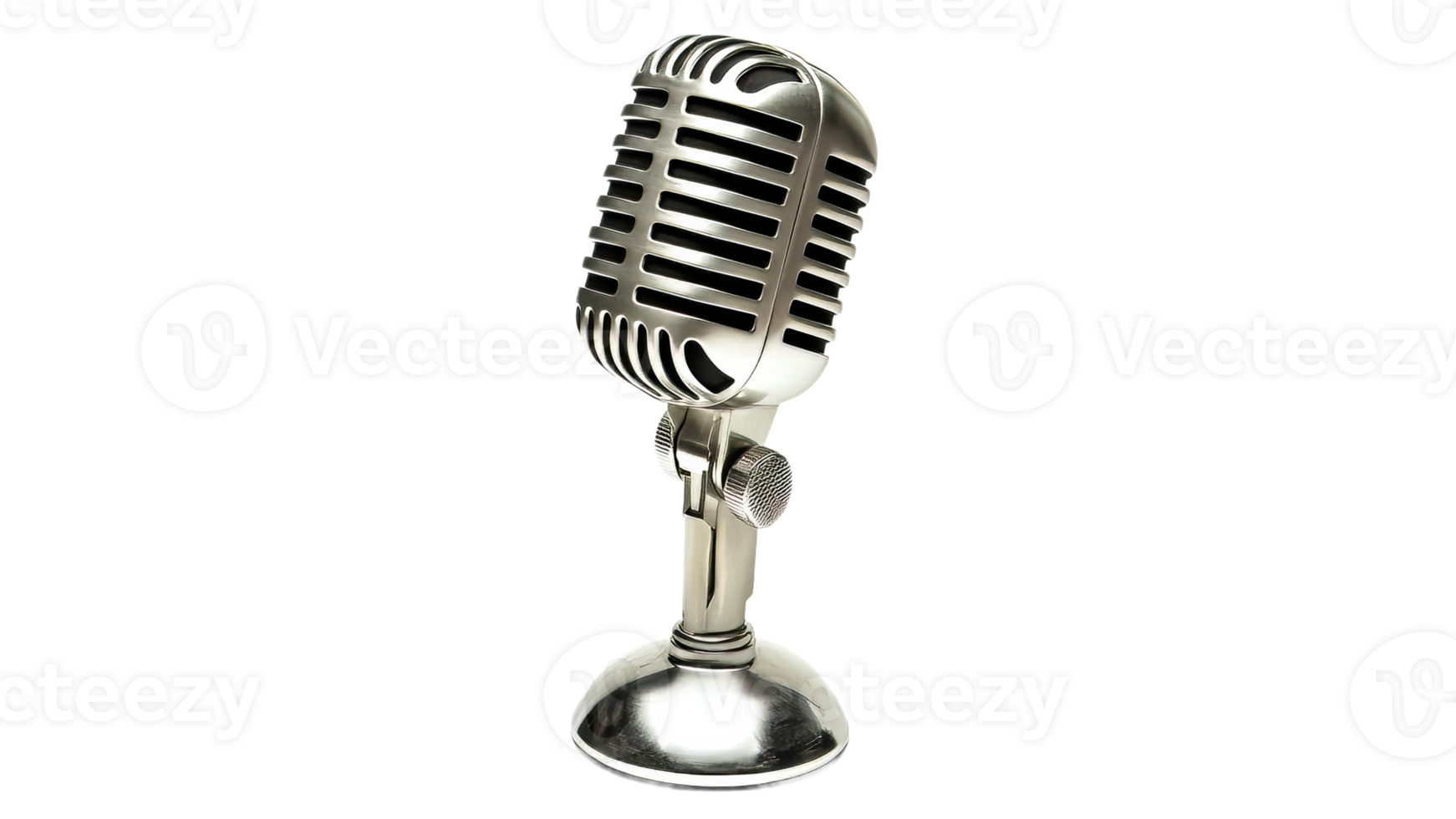 Classic silver microphone standing on a pedestal png