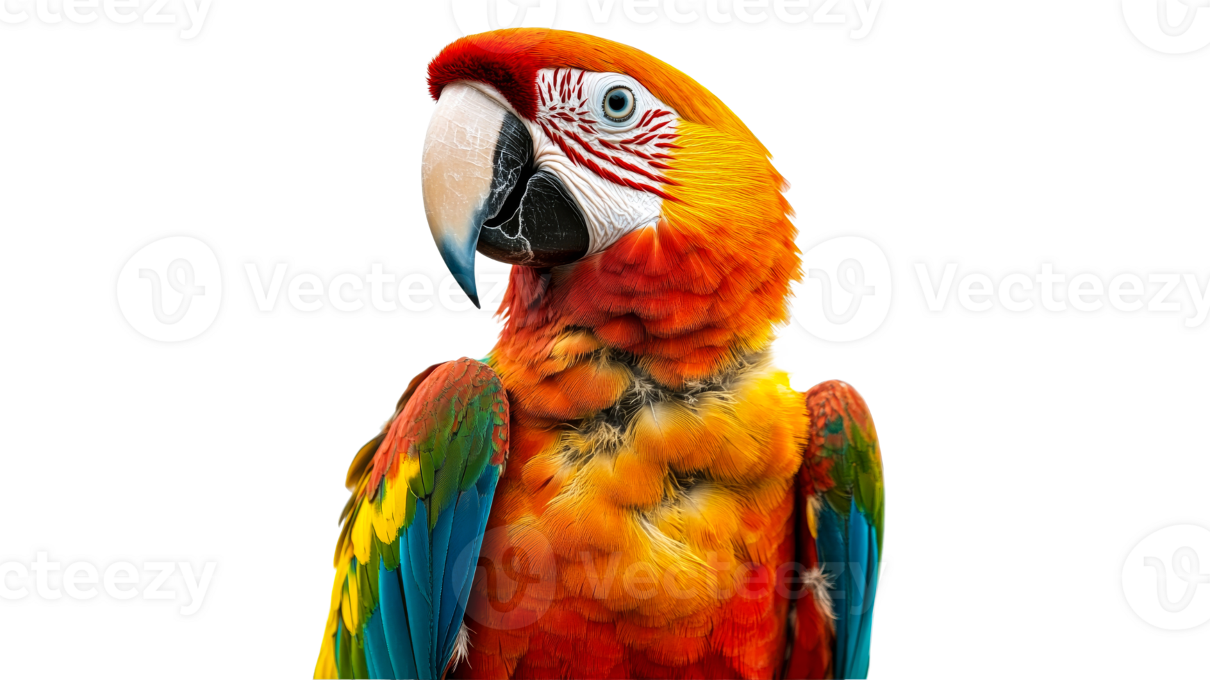 Brightly colored macaw perched in vibrant display png
