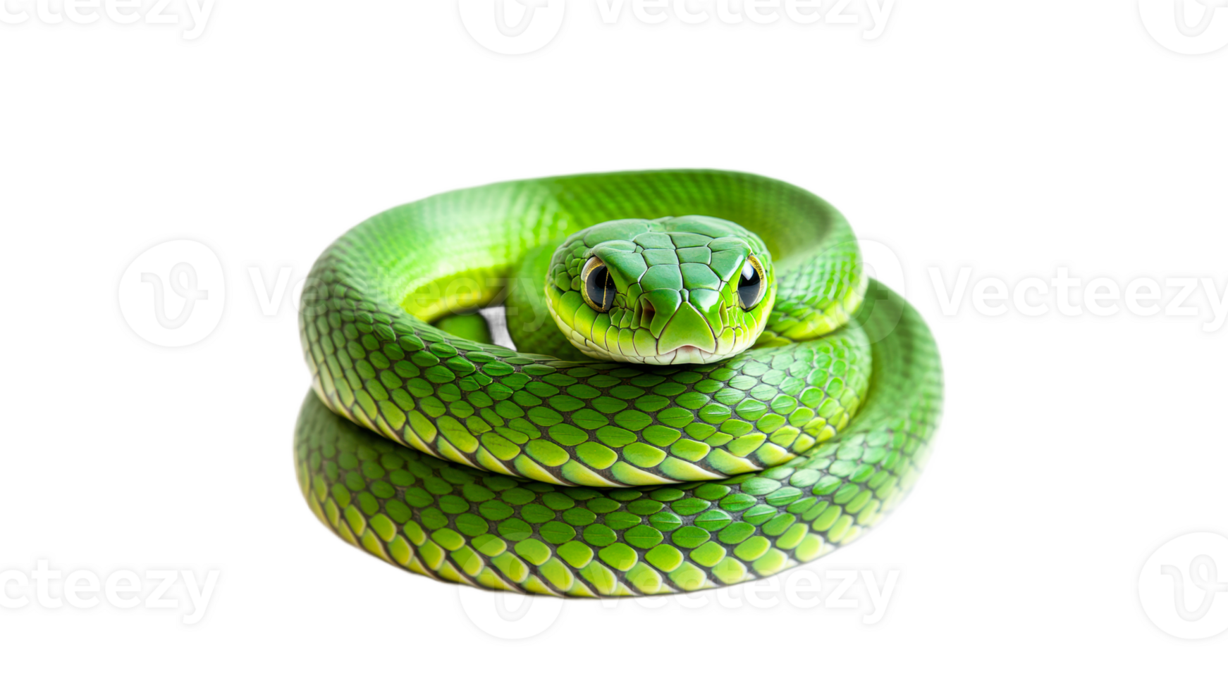 Bright green snake resting in a coiled position png