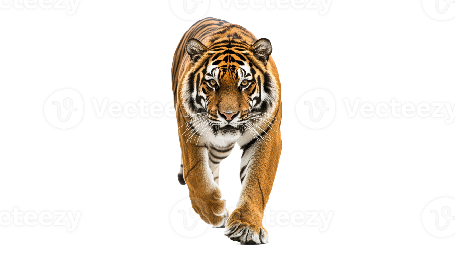 Tiger walking toward the viewer in clear setting png