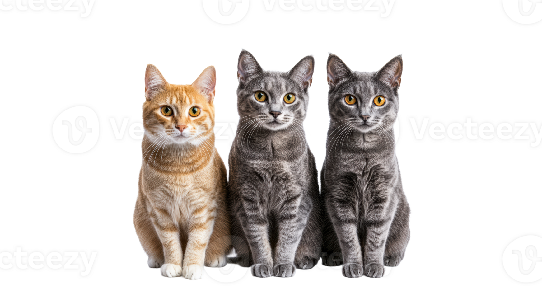 Three cats posing together in studio setting png