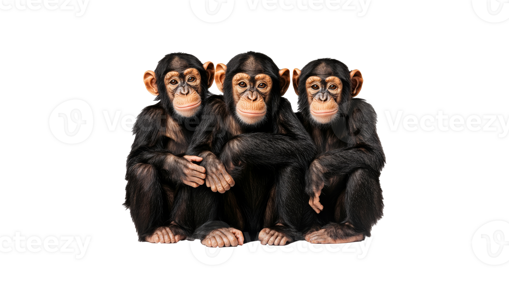 Thoughtful, curious chimpanzees sit png