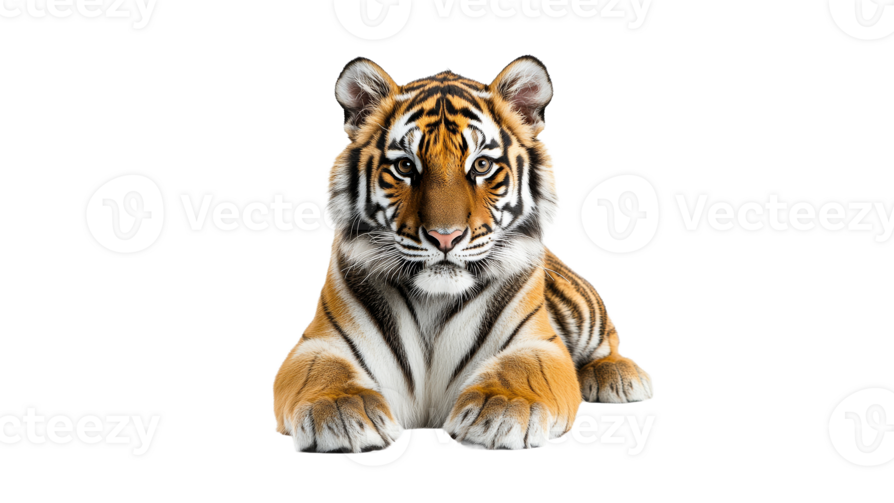Beautiful tiger resting in a calm pose indoors png