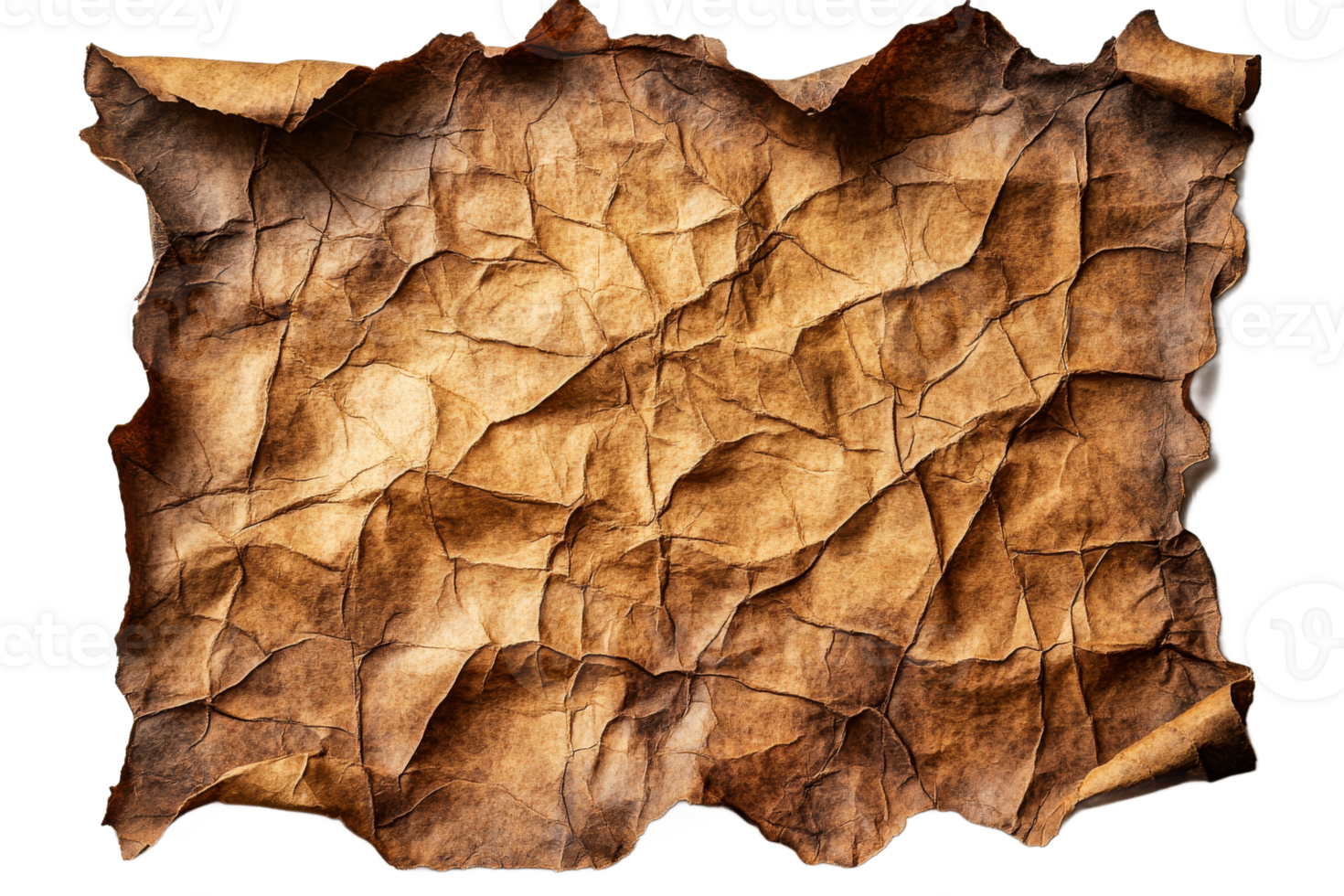 Crumpled brown paper sheet with texture details png
