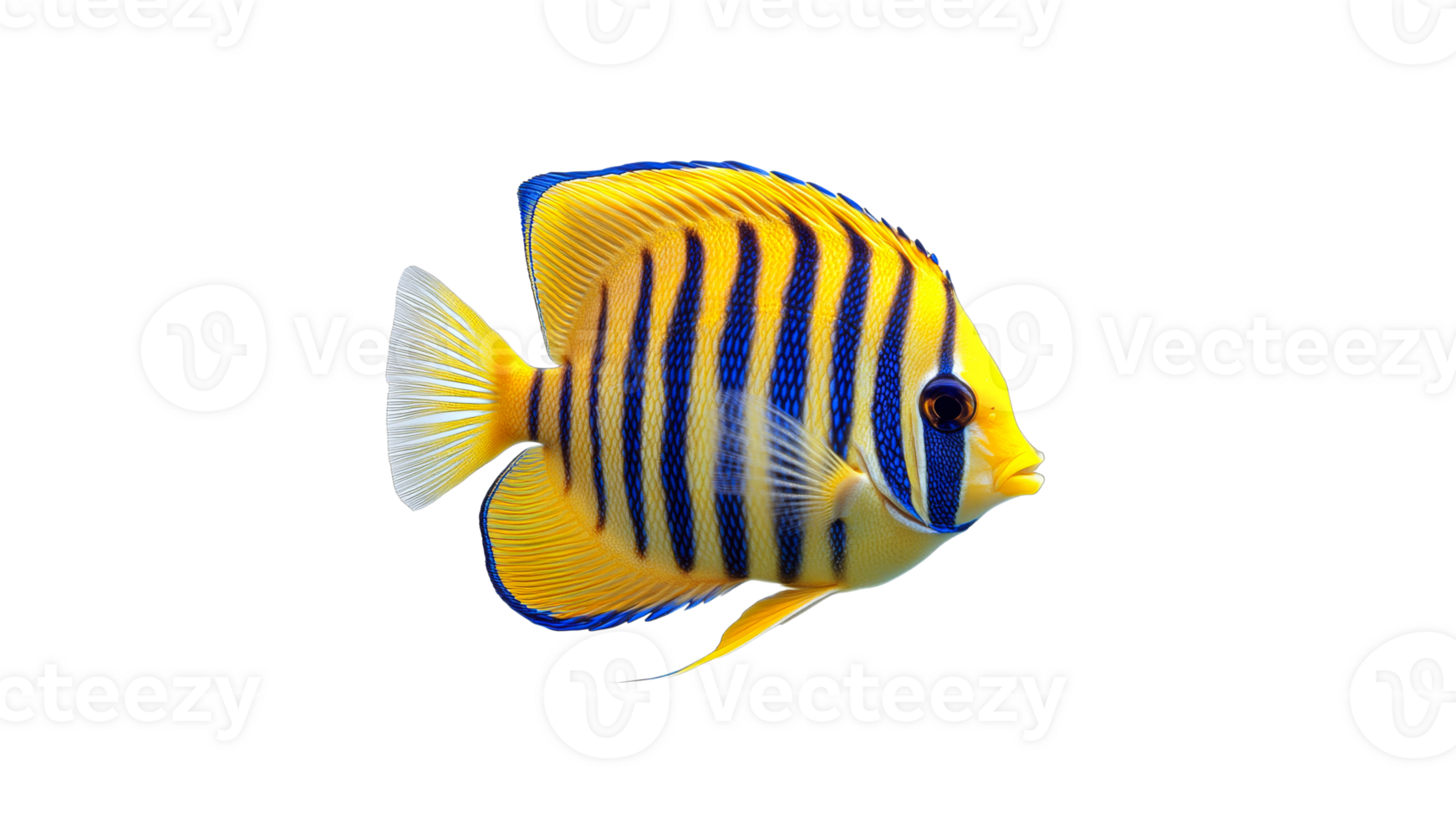 Fish with yellow and blue stripes swims png