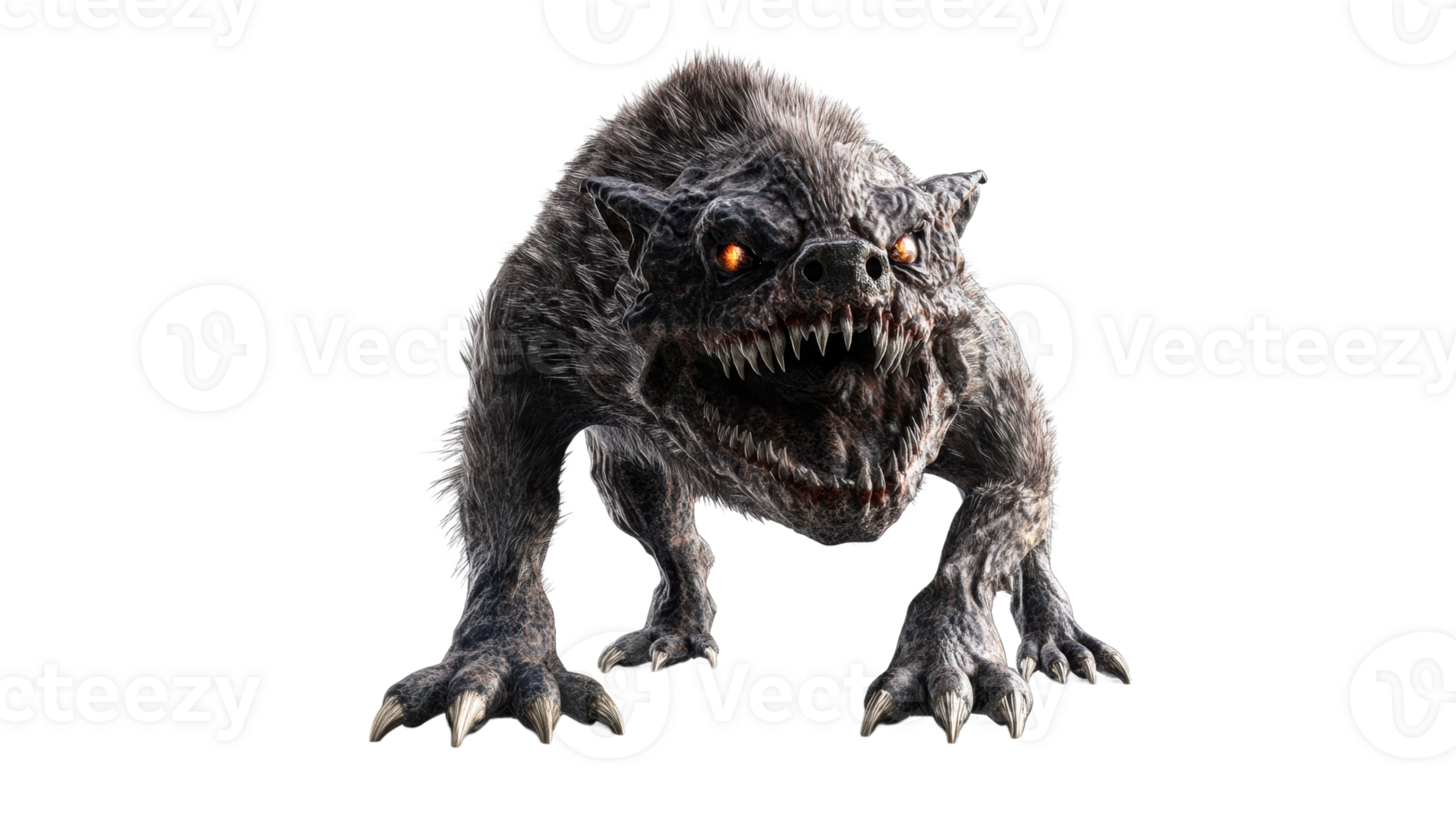 Fierce creature with glowing eyes in dynamic pose png