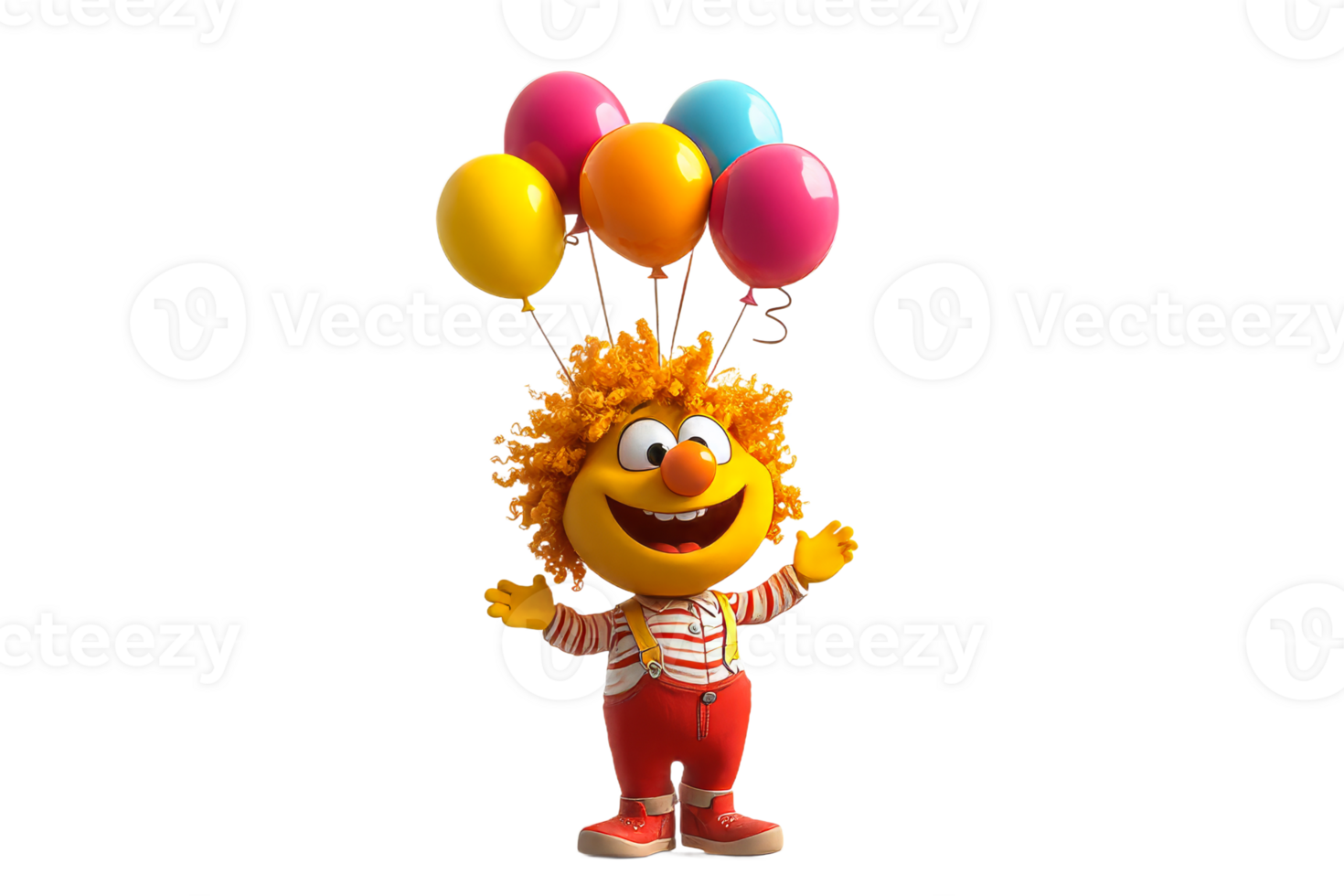 Joyful character with balloons outside png