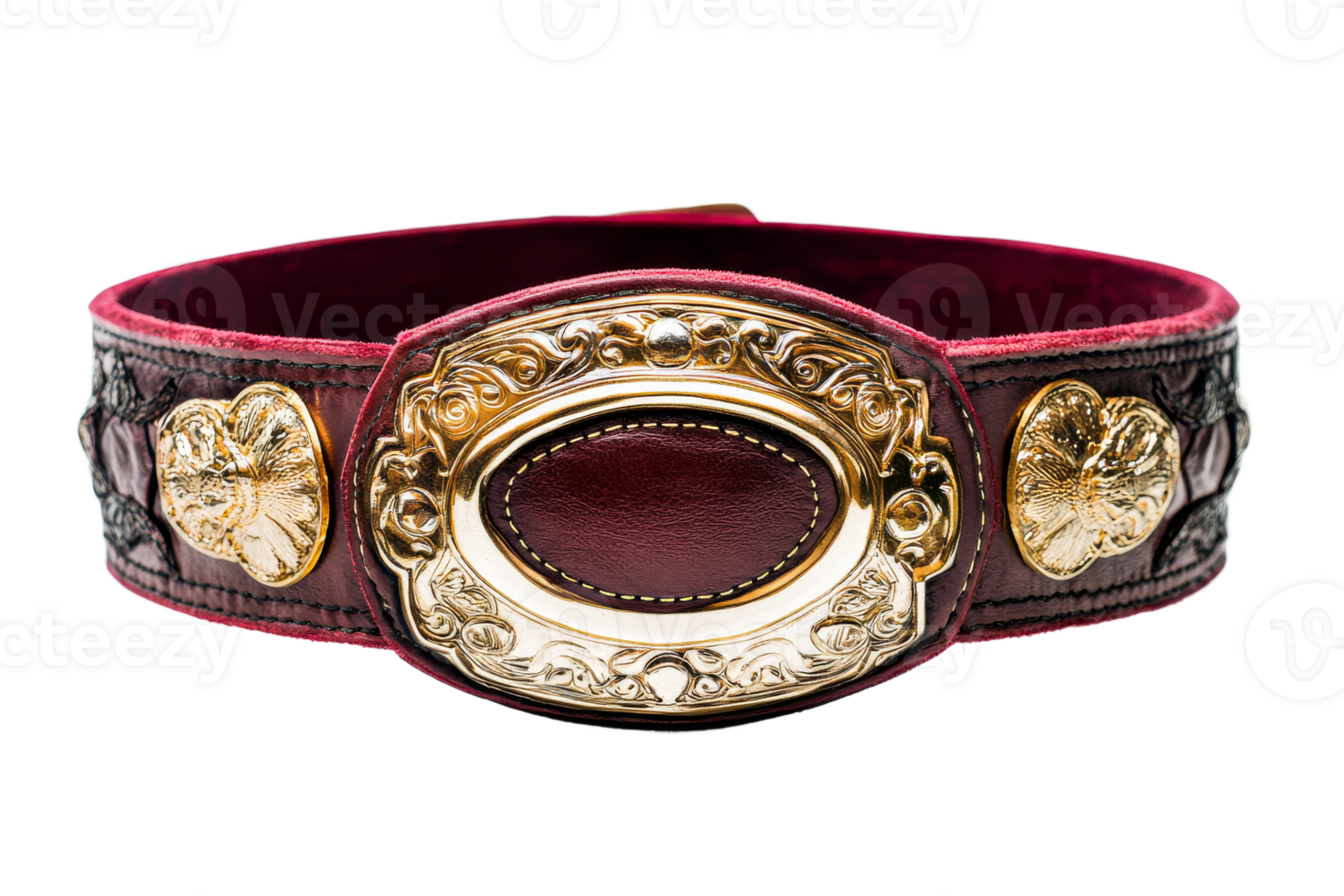 Decorative leather belt with ornate buckle design png