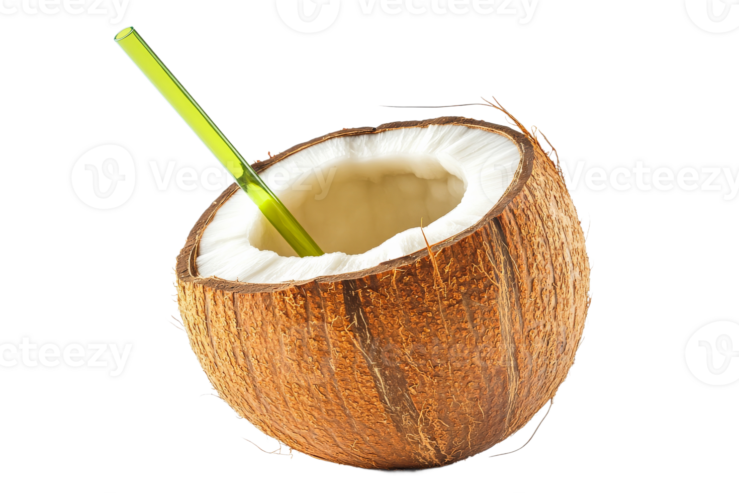 Refreshing coconut drink with green straw png
