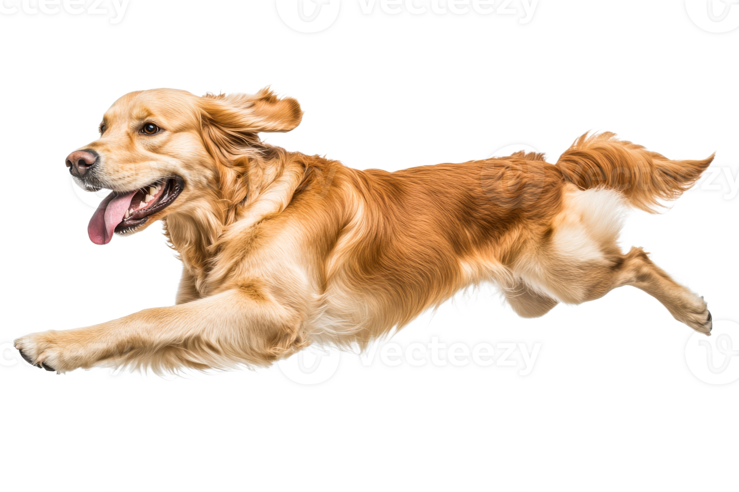Golden retriever happily running through the air png