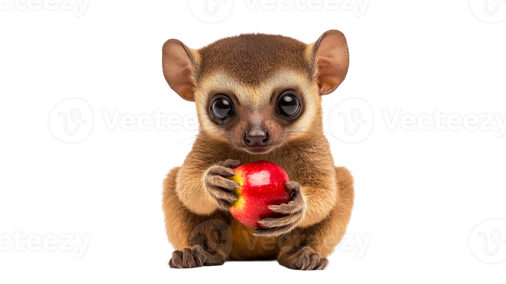 Cute animal holds a red apple in its paws png