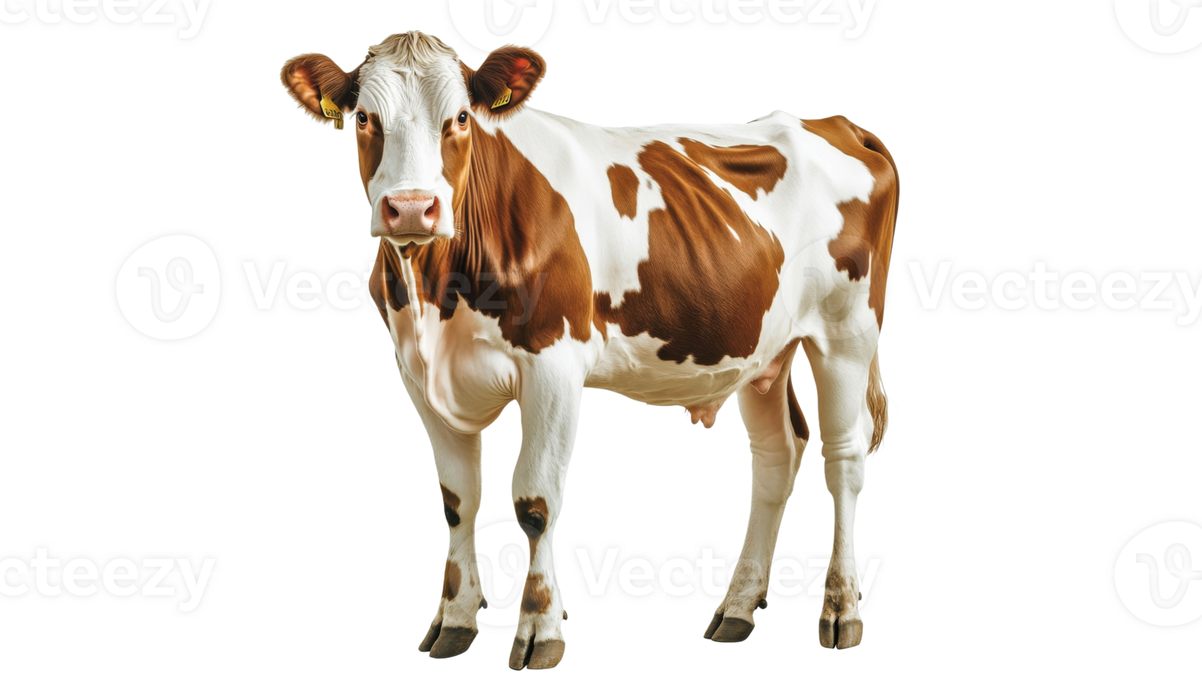 Brown and white cow standing on a white background png