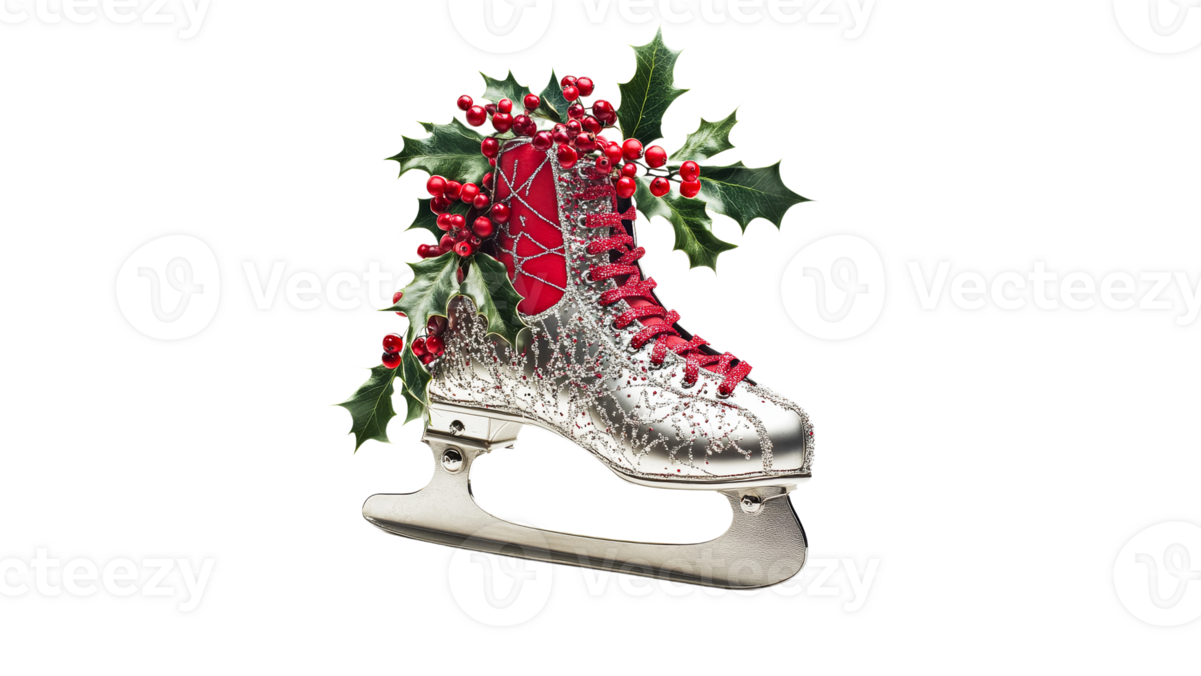 Festive ice skate decorated with holly and berries png