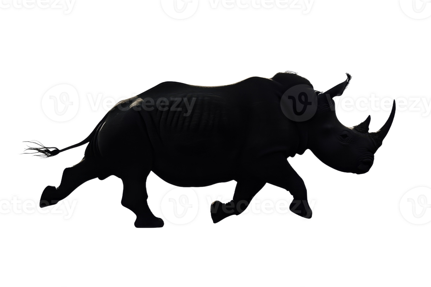 Rhinoceros walking across a plain at sunset png
