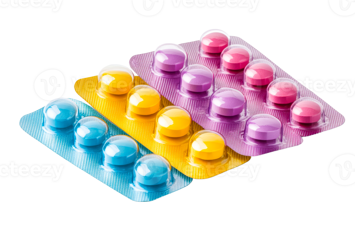 Colorful tablet packs on white background png